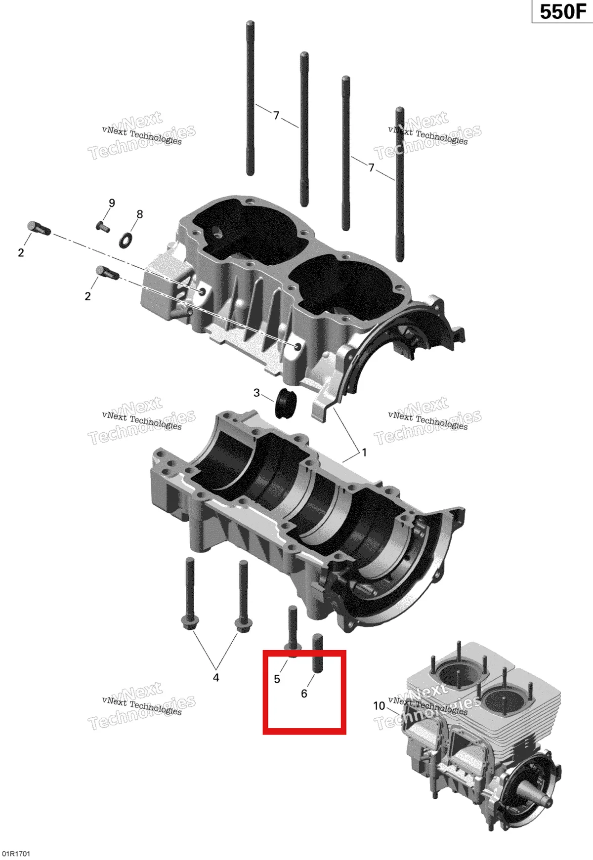 Деталь 420840266 (Шпилька М10 Х 45) на схеме узла 2020 Ski-Doo TUNDRA 550F Engine - Crankcase - 550F