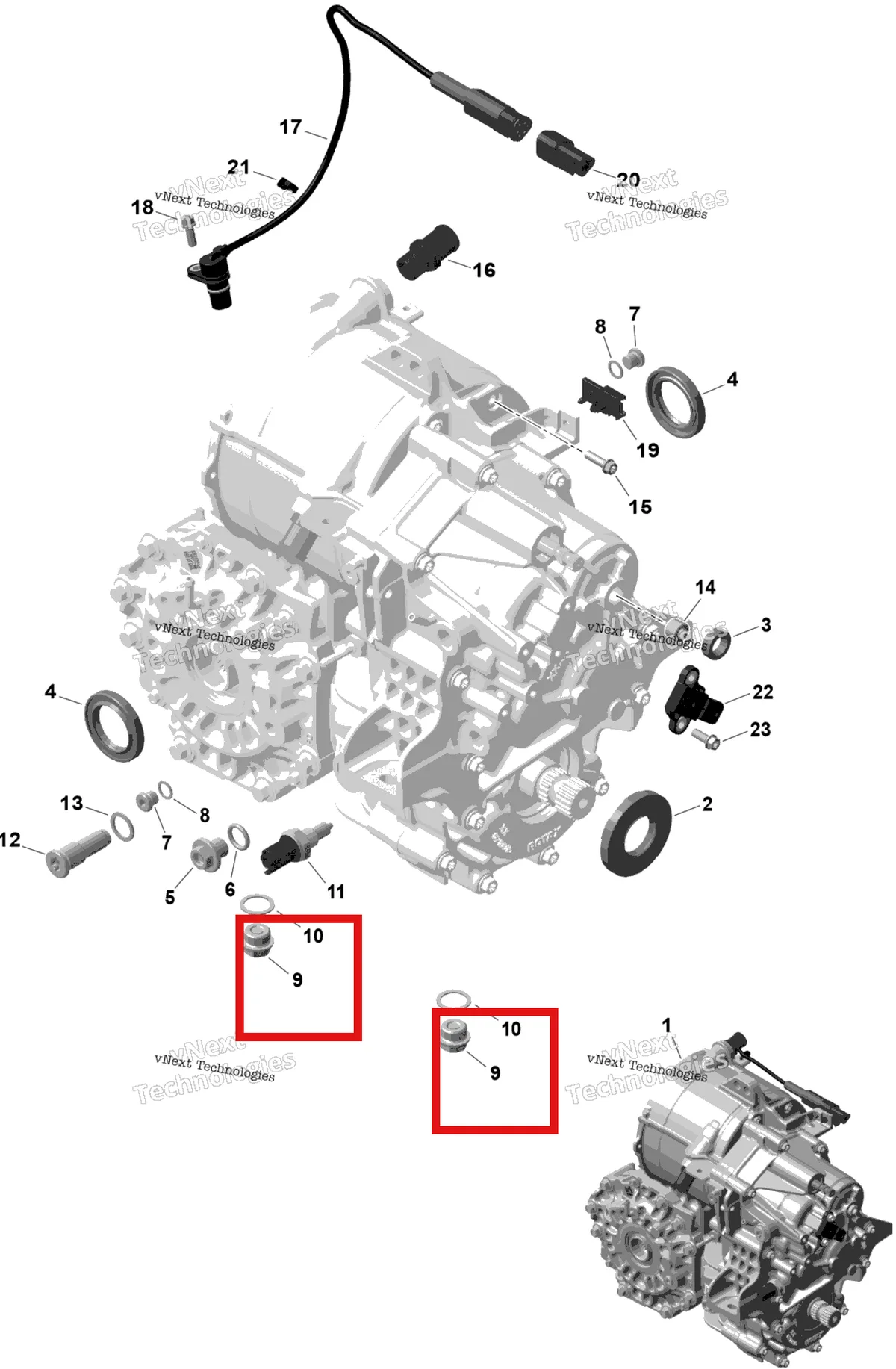 Деталь 420840278 (Сливная пробка M18 × 1.5 Can-Am Commander MAX 1000R EFI XT (2024) (420840278)) на схеме узла 2026 Can-Am OUTLANDER - 4X4 - EV - 2WTB - Bright White Rotax - Gearbox