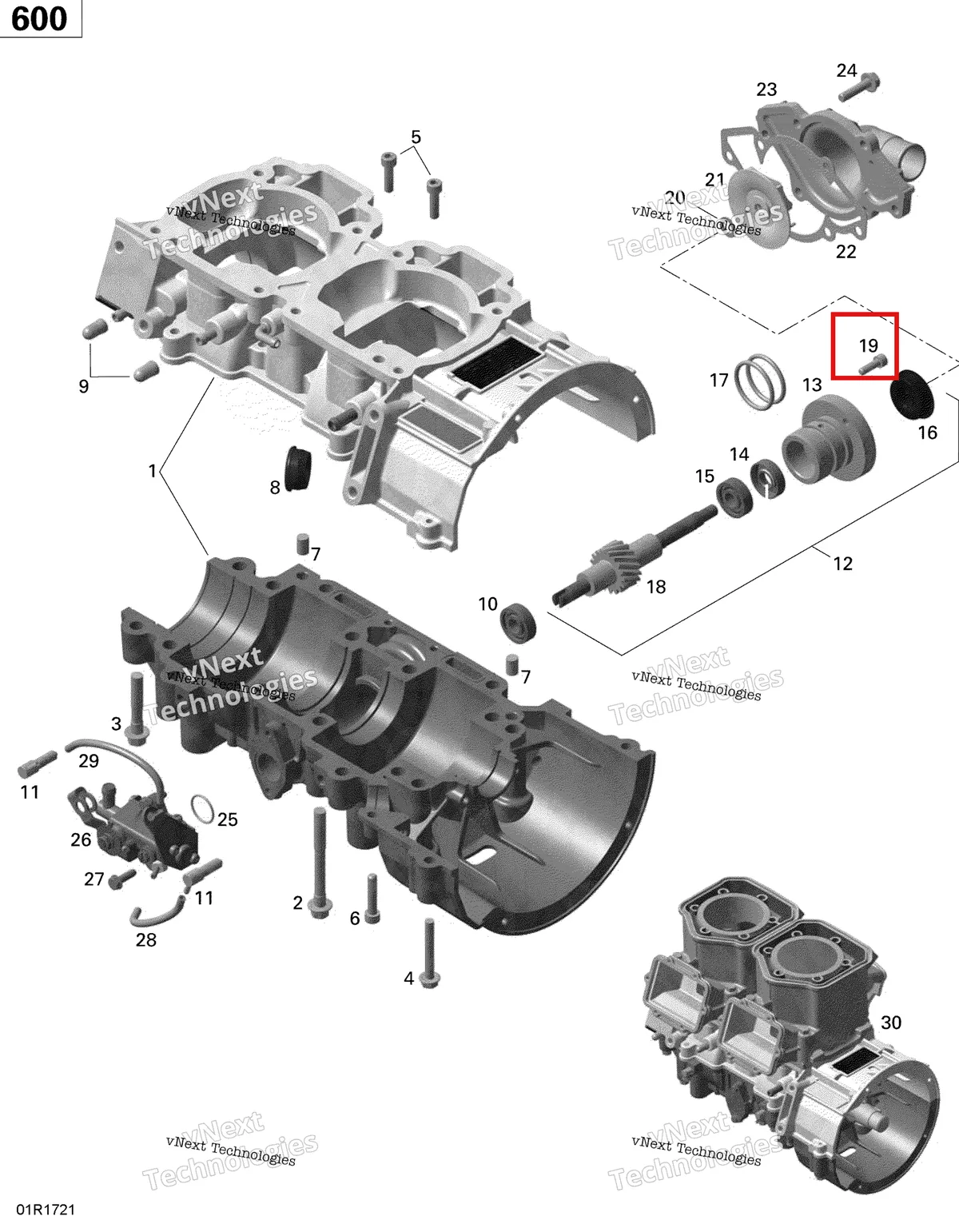 Деталь 420840511 (Деталь Socket Head Screw M5 X 16. Tightening Torque 5-6 Nm) на схеме узла 2020 Ski-Doo MXZ 600 CARB Engine - Crankcase, Water Pump And Oil Pump - 600 Carb