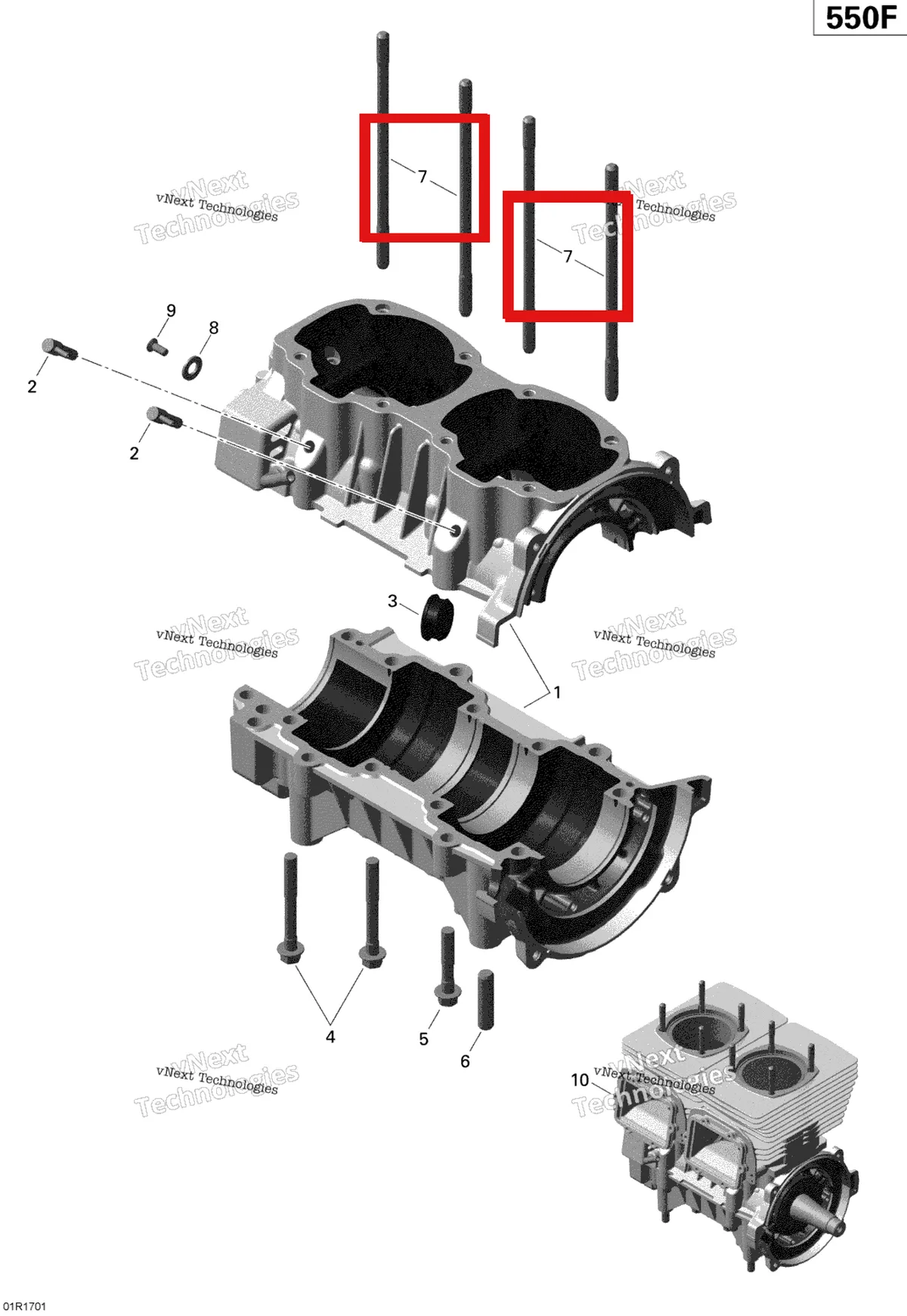 Деталь 420840556 (Шпилька М8 Х 173.5) на схеме узла 2020 Ski-Doo TUNDRA 550F Engine - Crankcase - 550F
