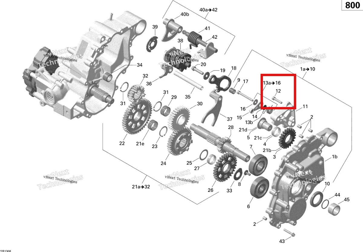 Деталь 420840881 на схеме узла 2013 Can-Am OUTLANDER MAX 800R EFI, DPS, XT & XT-P Gear Box And Components