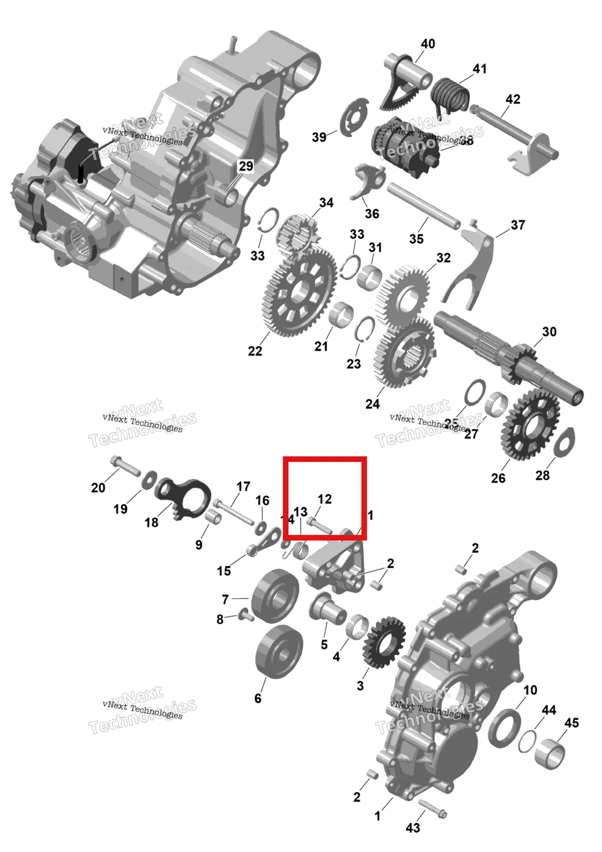 Деталь 420840888 (Torx винт фланцевый M6 × 30 Can-Am Outlander 4x4 XT 1000R (2025) (420840888)) на схеме узла 2026 Can-Am RENEGADE - 4X4 - XMR - 650 EFI - 5TTA - Catalyst Gray Rotax - Gearbox 2