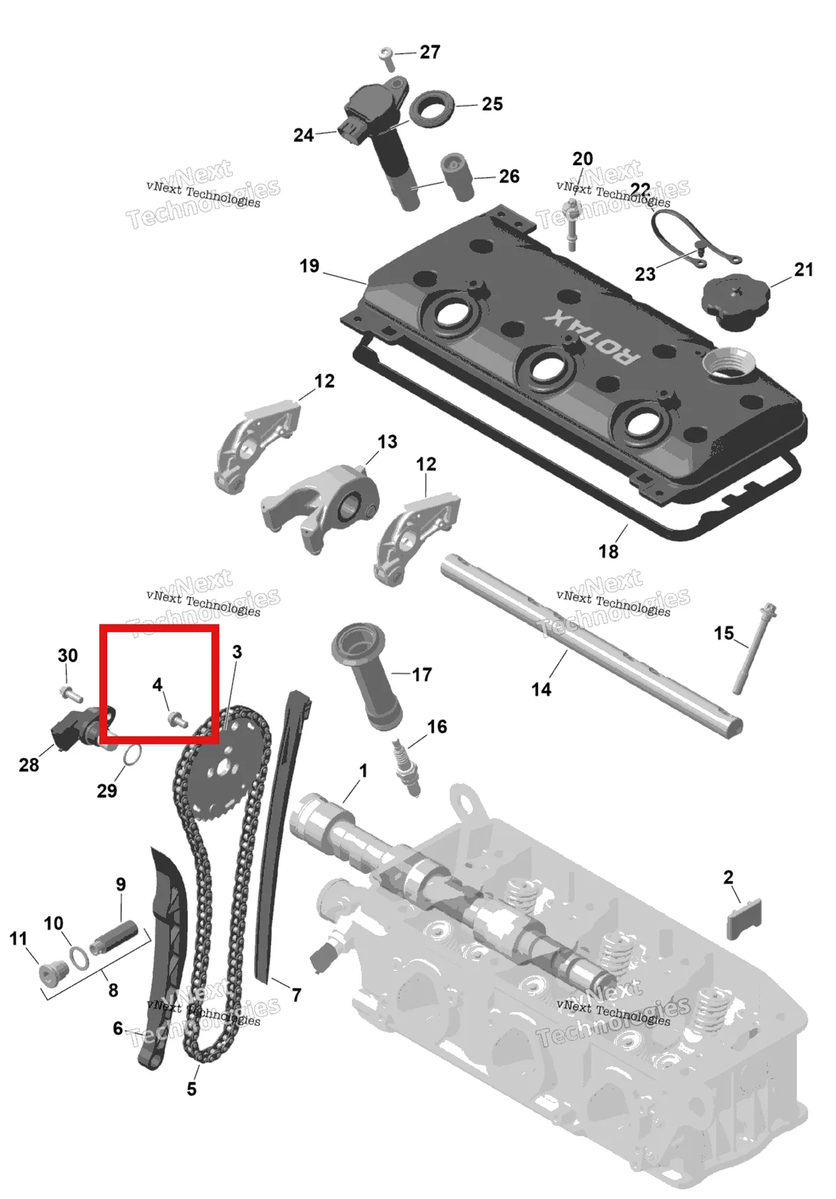 Деталь 420841080 (Torx винт фланцевый M6 × 12 Sea-Doo RXP (2016) (420841080)) на схеме узла 2026 Sea-Doo GTX - 300 - STD - 15TA - Blue Abyss - Audio Rotax - Valve Train