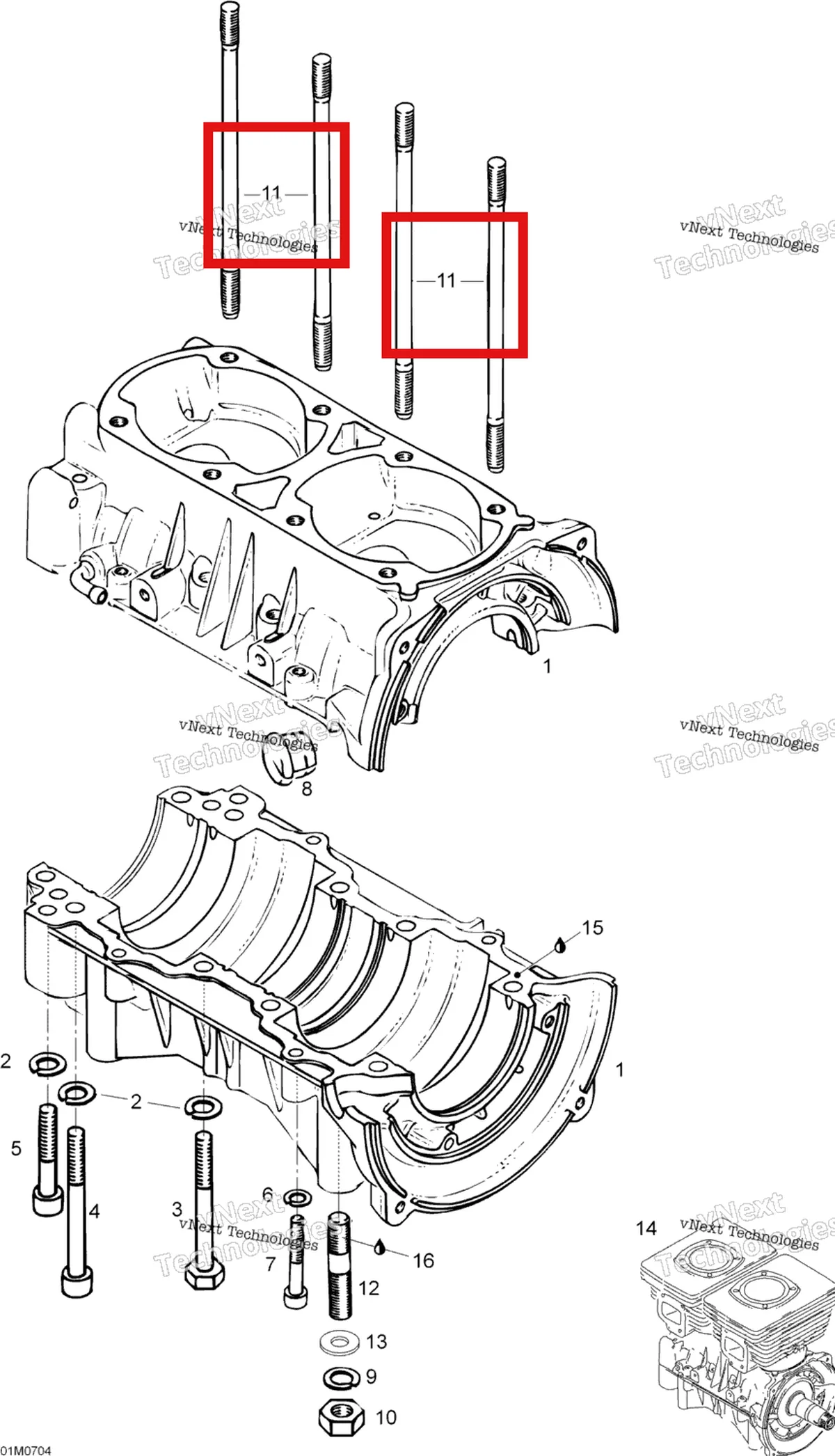 Деталь 420841149 (Шпилька) на схеме узла 2007 Ski-Doo Skandic LT 440F Crankcase