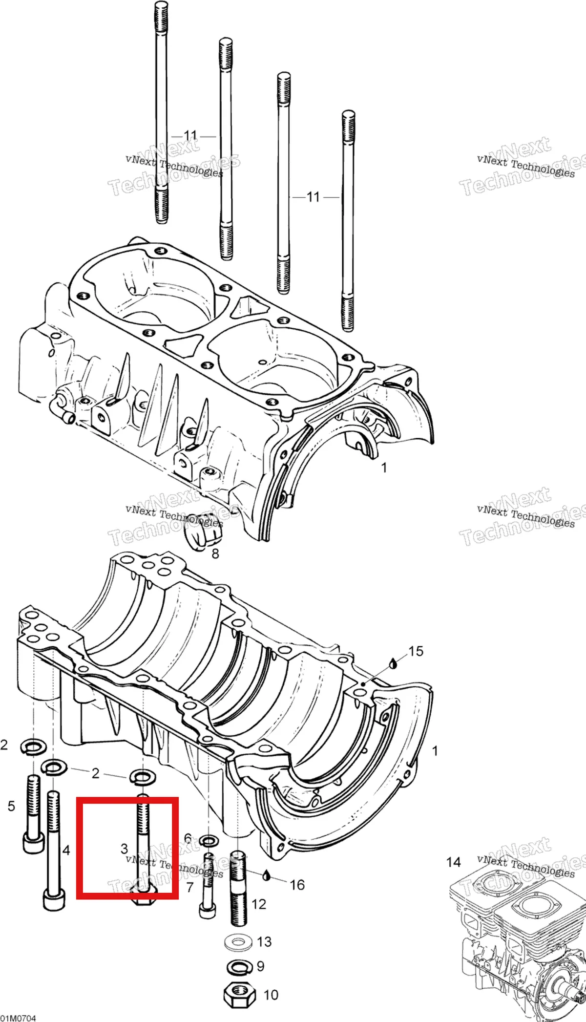 Деталь 420841201 (Деталь Screw M8x70) на схеме узла 2007 Ski-Doo Skandic LT 440F Crankcase