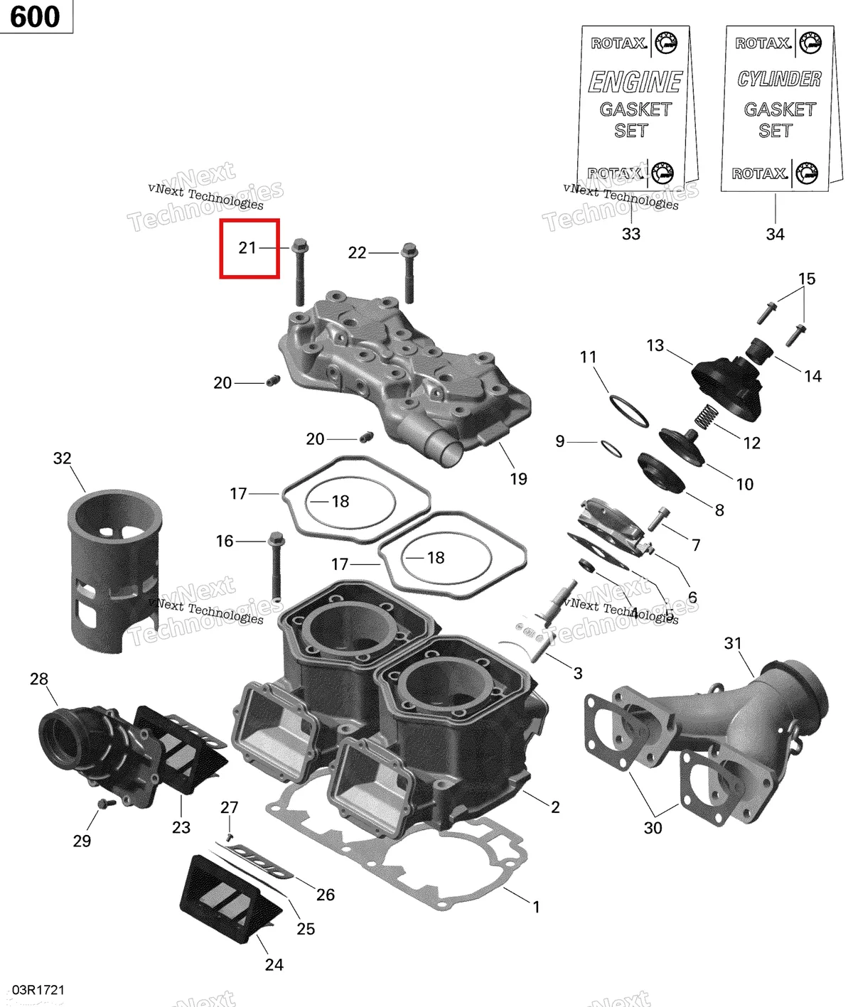 Деталь 420841306 (Деталь Skruv M8 X 65) на схеме узла 2020 Ski-Doo MXZ 600 CARB Engine - Cylinder And Cylinder Head - 600 Carb