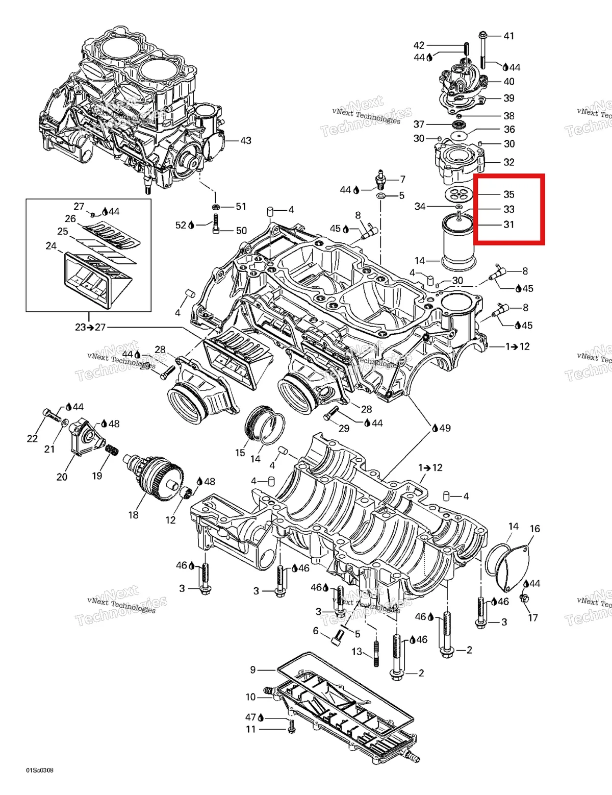 Деталь 420841368 на схеме узла 2003 Sea-Doo RX DI, 6122/6123 Crankcase, Reed Valve