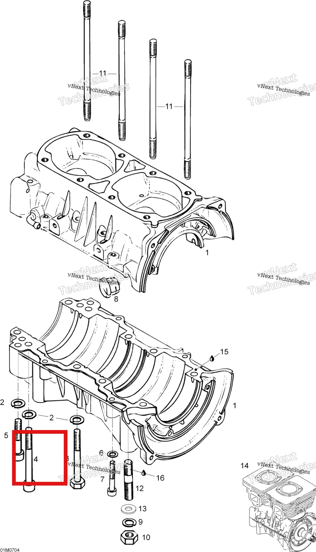 Деталь 420841831 (Деталь Screw M8x75) на схеме узла 2007 Ski-Doo Skandic LT 440F Crankcase