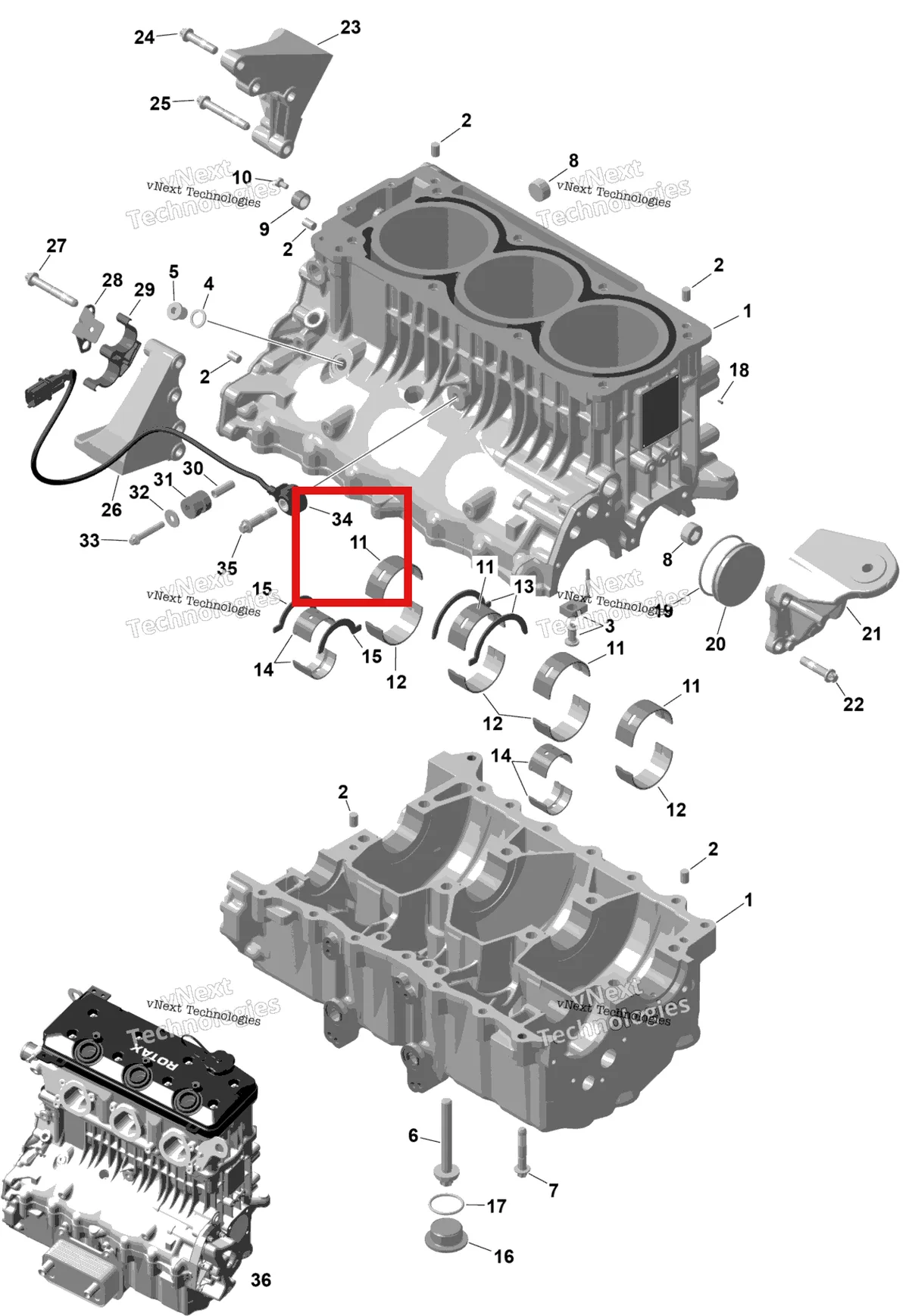 Деталь 420841923 на схеме узла 2026 Sea-Doo GTI - 130 - STD - 38TB - Bright White Rotax - Crankcase