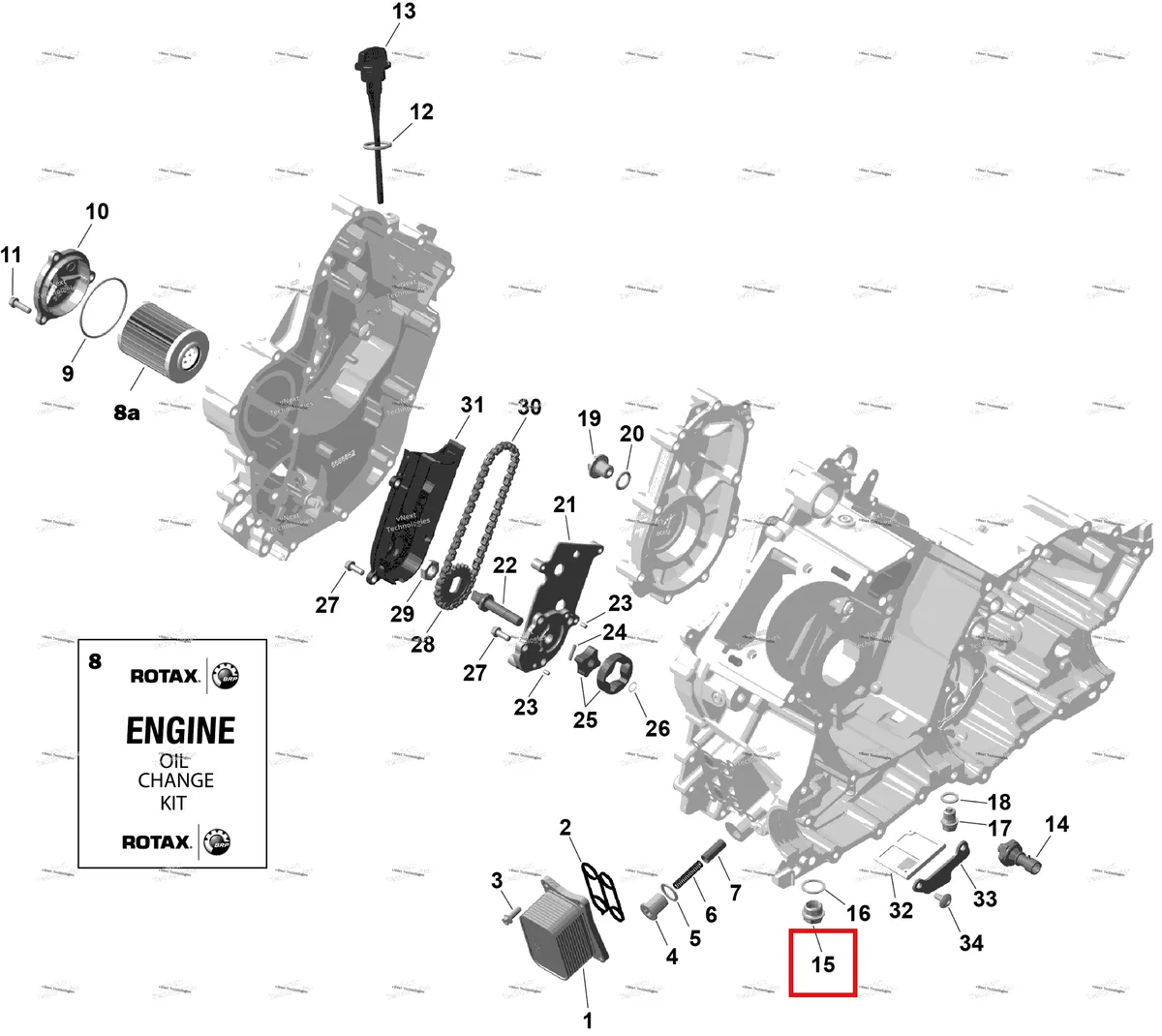 Деталь 420841935 (Заглушка винт M18 × 1.5 Can-Am Outlander 4x4 XT 1000R (2025) (420841935)) на схеме узла 2026 Can-Am OUTLANDER - 4X4 - XT - 1000R - 4FTD - CALI - Fiery Red Metallic Rotax - Engine Lubrication