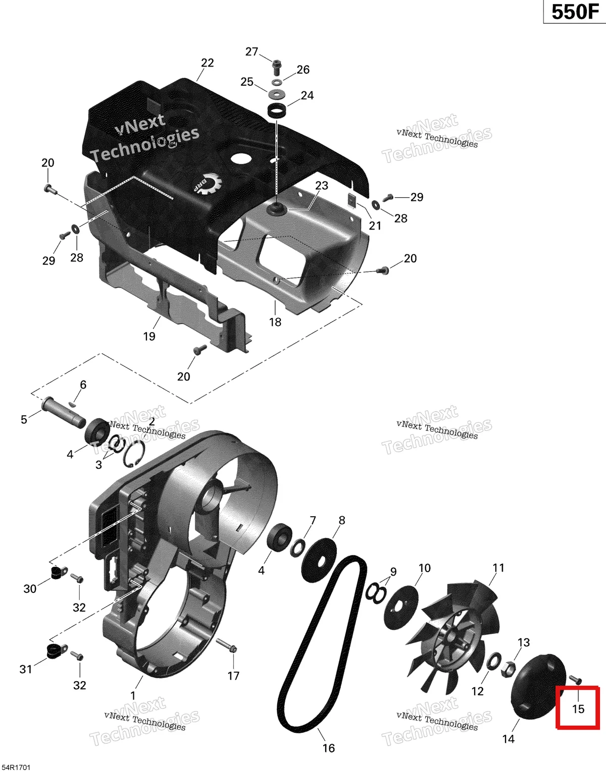 Деталь 420841971 (Деталь Self Tapping Screw M 5.5 X 16) на схеме узла 2020 Ski-Doo EXPEDITION SPORT 550F Engine - Fan And Cylinder Cowls - 550F