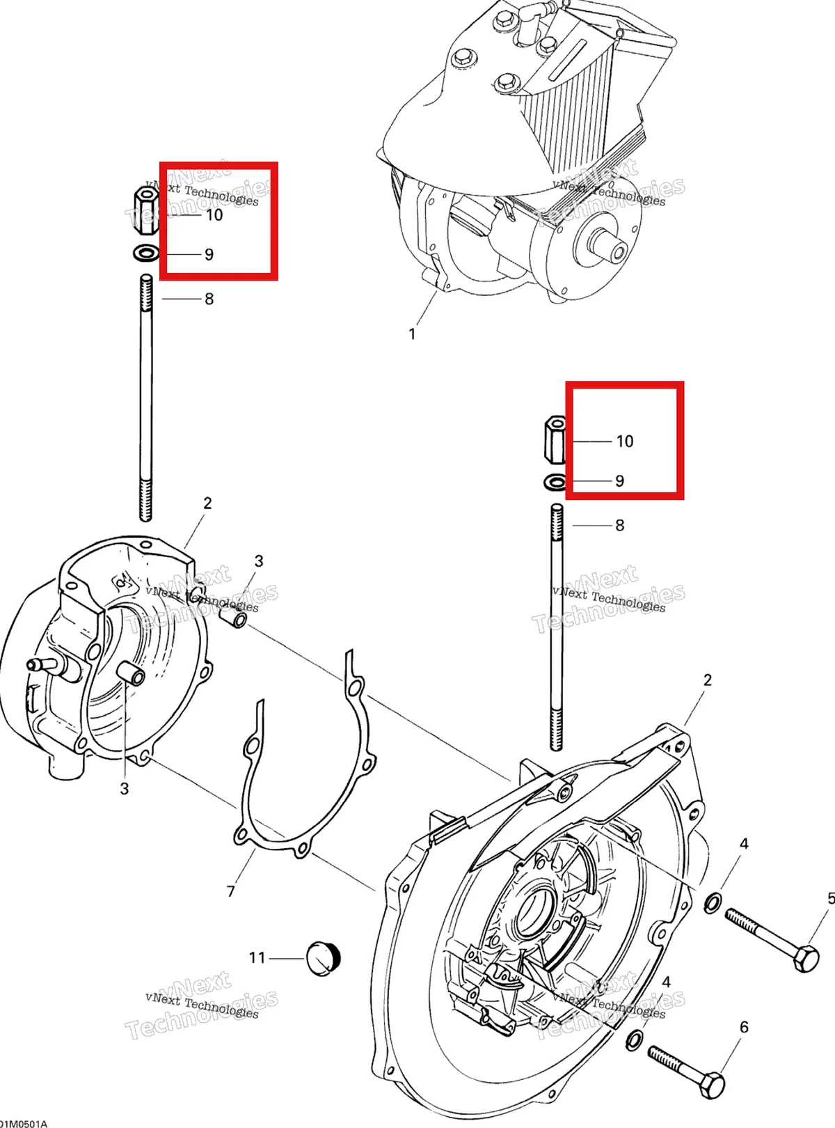 Деталь 420842010 (Деталь Distance Nut M8 X 27,5) на схеме узла 2005 Ski-Doo Tundra R Crankcase