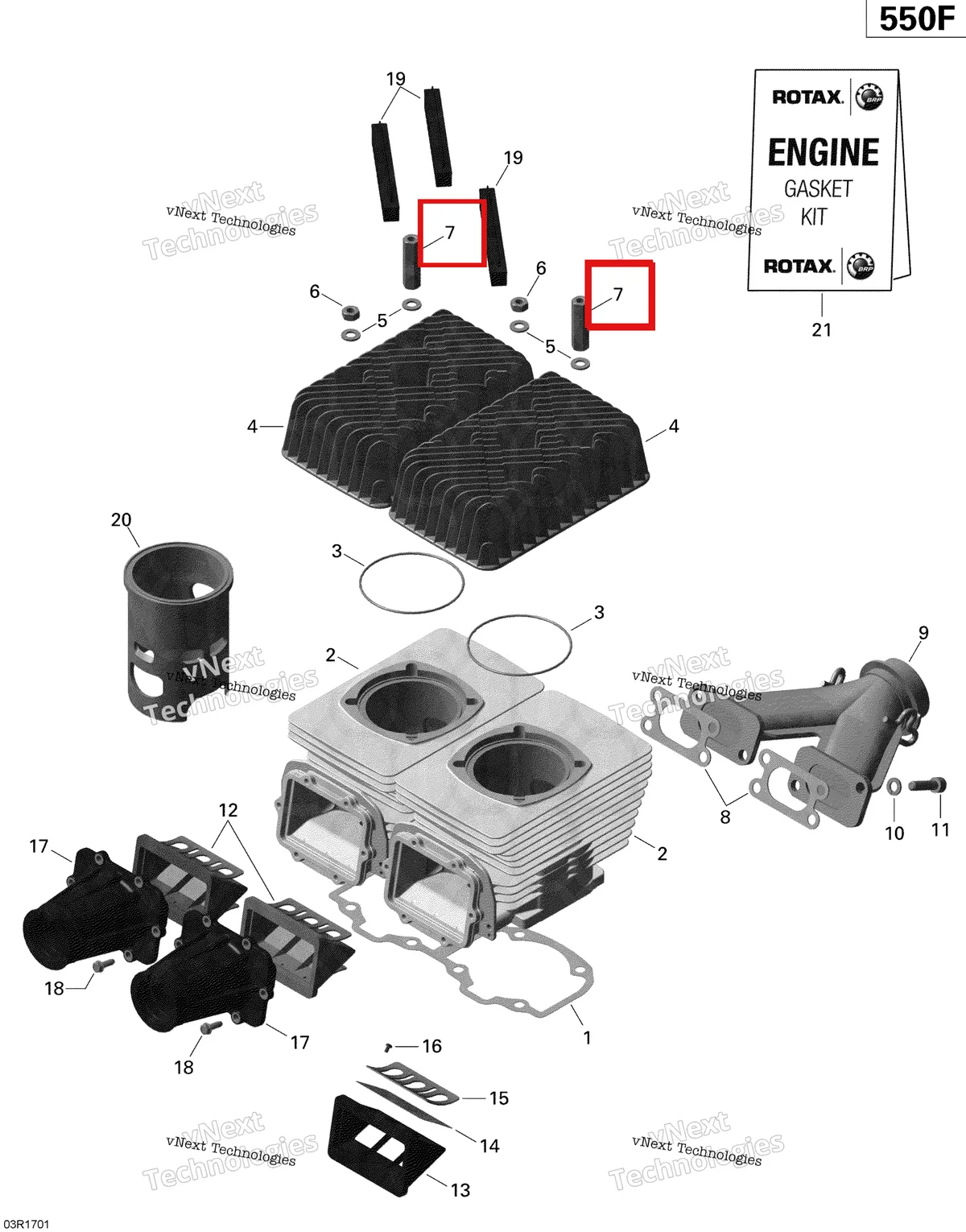 Деталь 420842204 (Гайка М8 Х 47) на схеме узла 2020 Ski-Doo EXPEDITION SPORT 550F Engine - Cylinder, Exhaust Manifold And Reed Valve - 550F