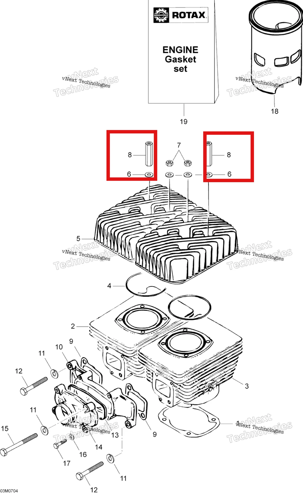 Деталь 420842208 (Деталь Nut M8x51) на схеме узла 2007 Ski-Doo Skandic LT 440F Cylinder And Cylinder Head