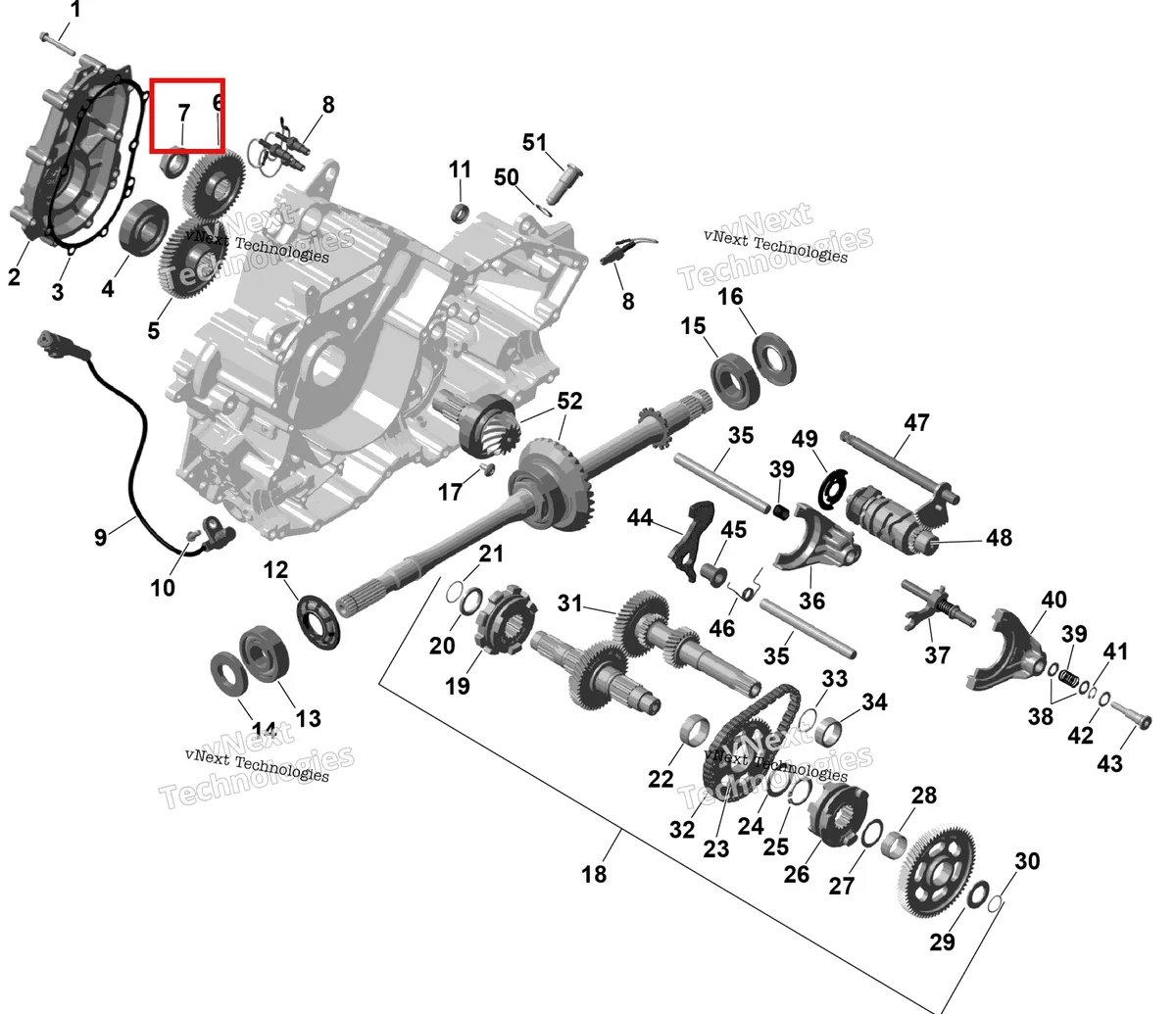 Деталь 420842245 (Шестигранный гайка фланцевая M22 X1 Can-Am Outlander 4x4 XT 1000R (2025) (420842245)) на схеме узла 2026 Can-Am OUTLANDER - 2X4 - STD - 500 - 1KTB - Legion Red Rotax - Gearbox