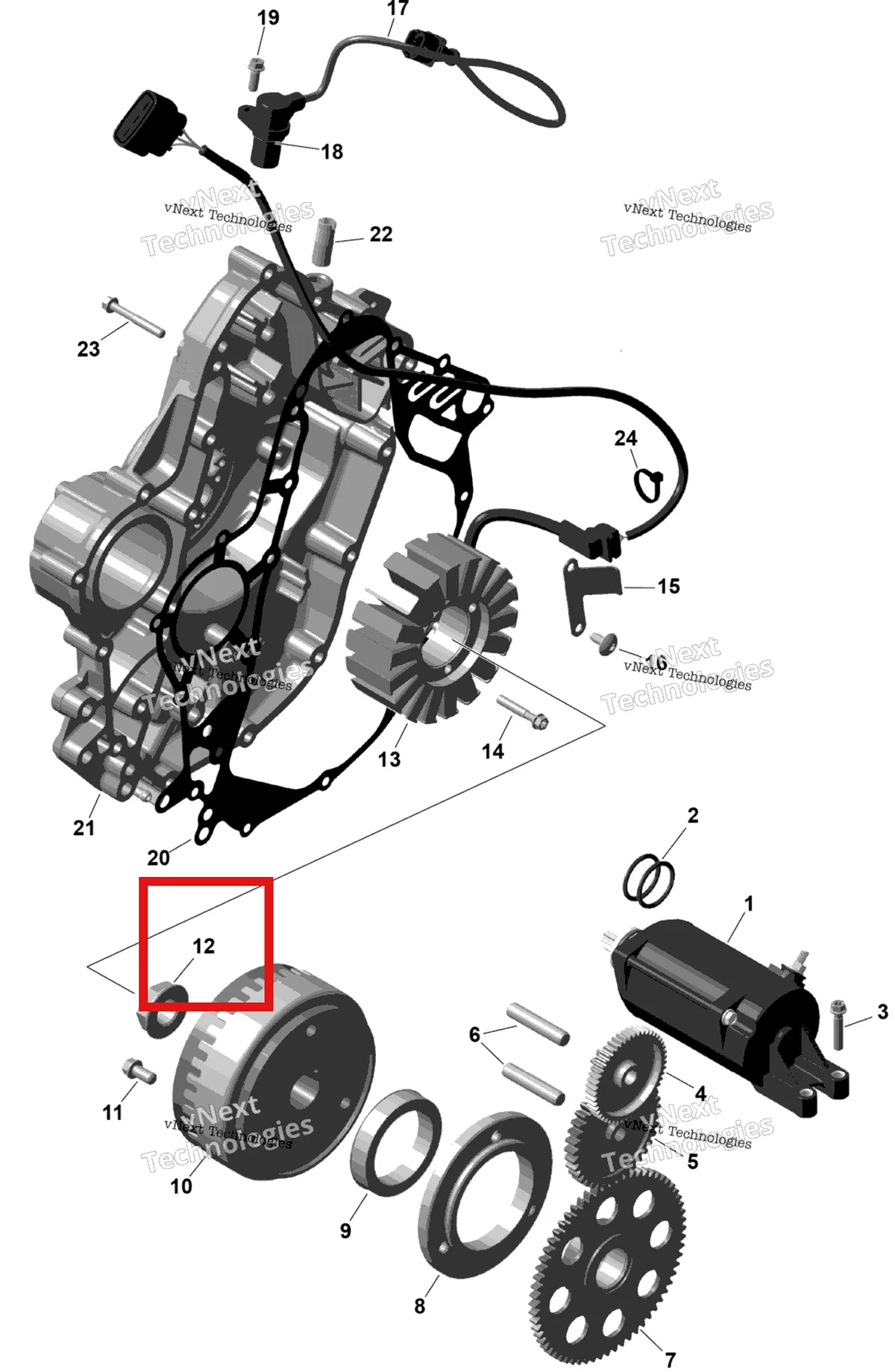 Деталь 420842340 (Шестигранный гайка фланцевая M20 × 1.5 Can-Am Outlander 4x4 XT 1000R (2025) (420842340)) на схеме узла 2026 Can-Am OUTLANDER - 4X4 - STD - 700 - 1CTB - CALI - Granite Grey Rotax - Magneto And Electric Starter