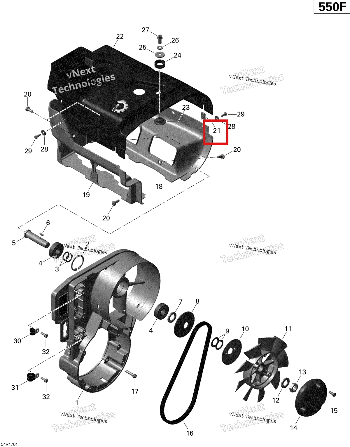 Деталь 420842390 (Деталь Sping Nut) на схеме узла 2020 Ski-Doo EXPEDITION SPORT 550F Engine - Fan And Cylinder Cowls - 550F