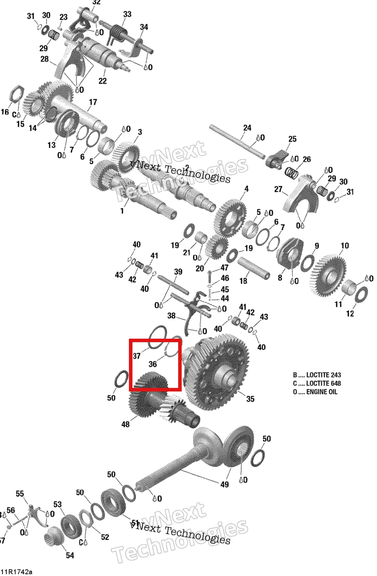 Деталь 420845060 на схеме узла 2017 Can-Am TRAXTER T Gear Box Components - With Lockable Rear Differential