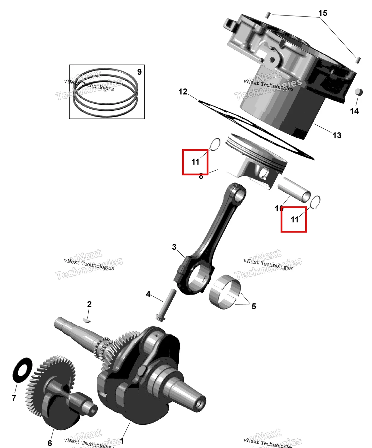 Деталь 420845107 на схеме узла 2026 Can-Am OUTLANDER - 2X4 - STD - 500 - 1KTB - Legion Red Rotax - Crankshaft, Pistons And Cylinder