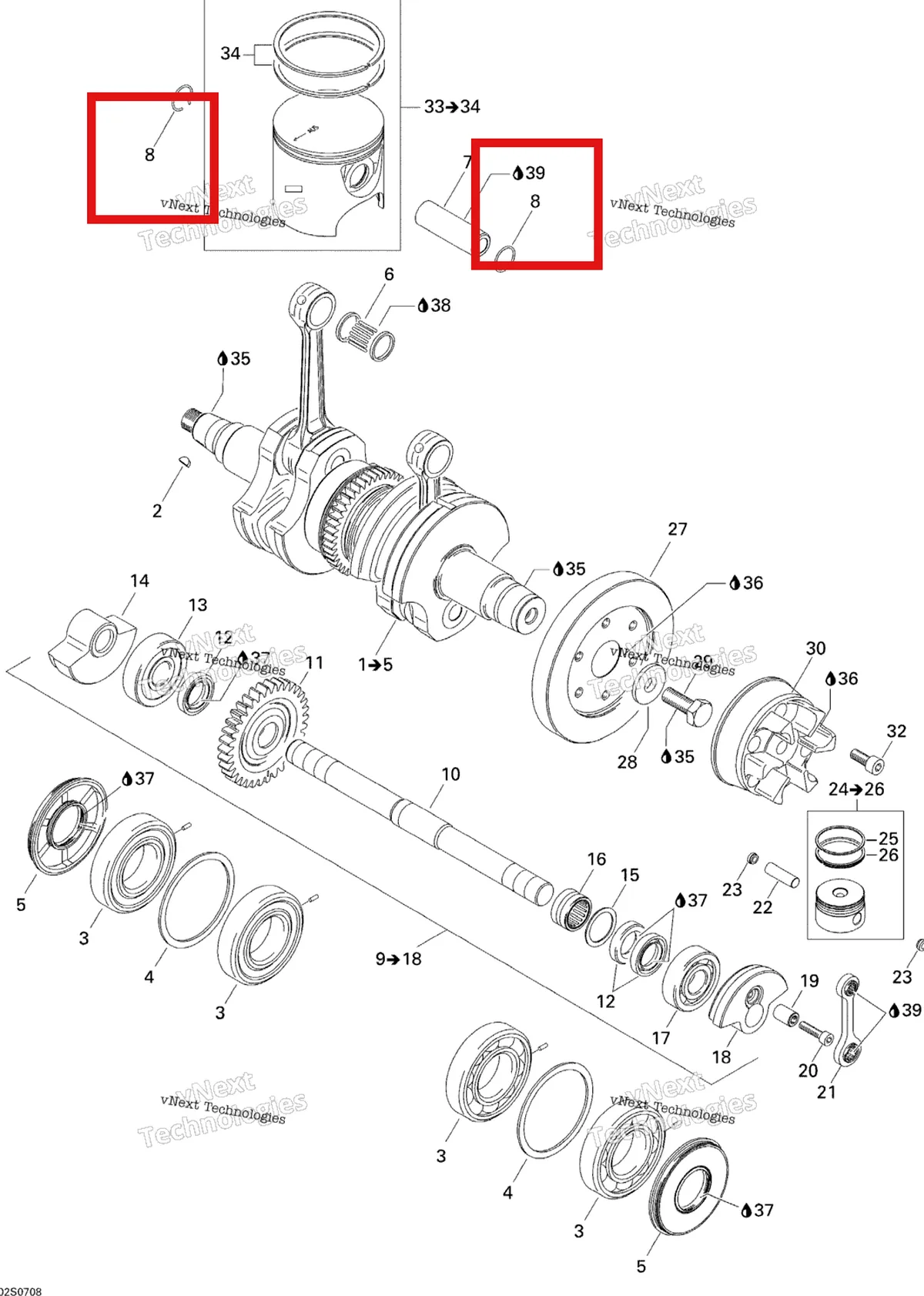 Деталь 420845465 на схеме узла 2007 Sea-Doo 3D 947 DI Crankshaft And Pistons