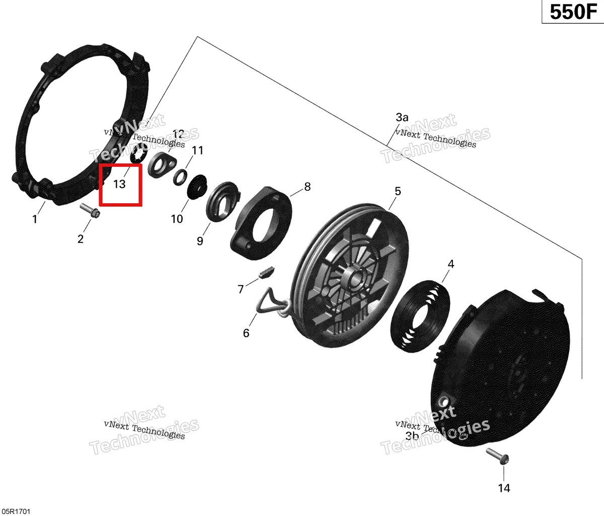 Деталь 420845560 (Фиксирующий Элемент) на схеме узла 2020 Ski-Doo EXPEDITION SPORT 550F Engine - Rewind Starter - 550F