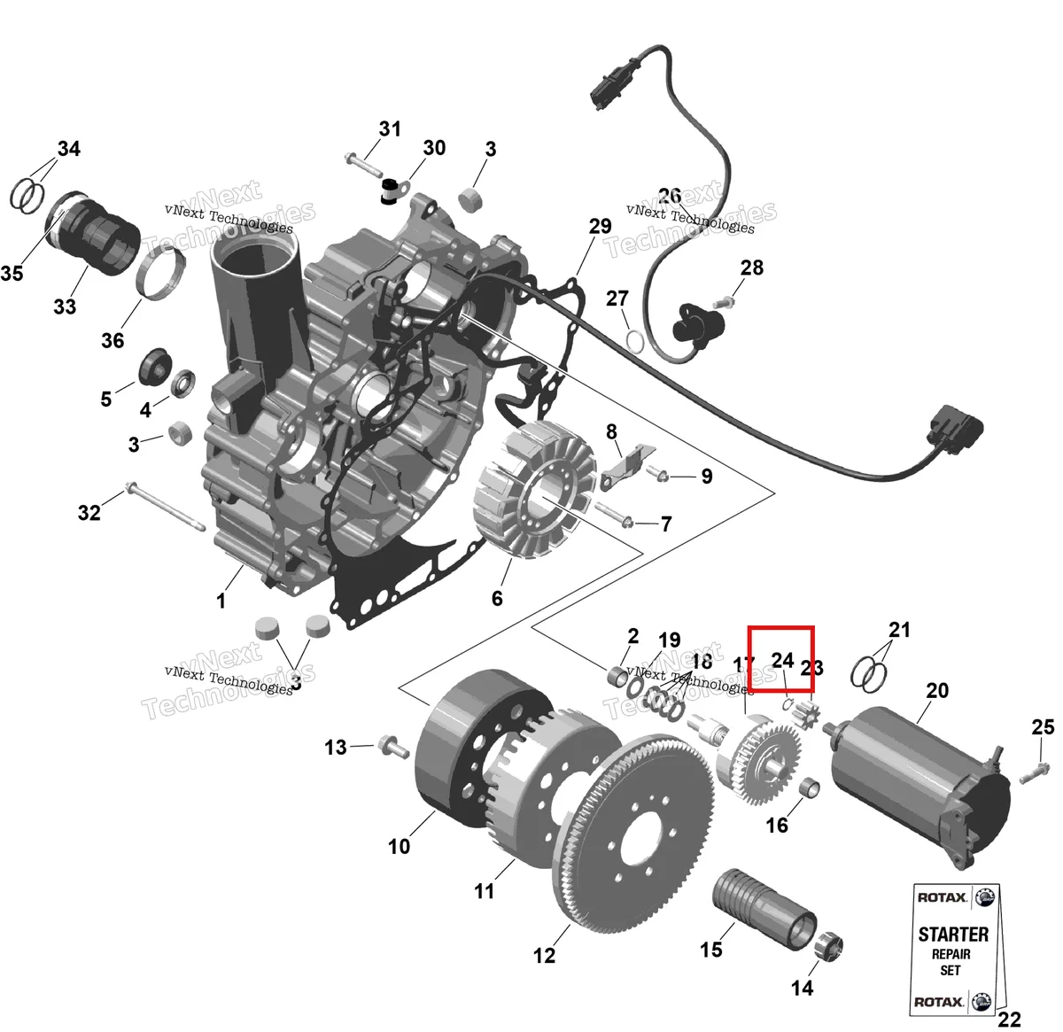 Деталь 420845601 на схеме узла 2026 Sea-Doo GTI - 130 - STD - 38TB - Bright White Rotax - Magneto And Electric Starter