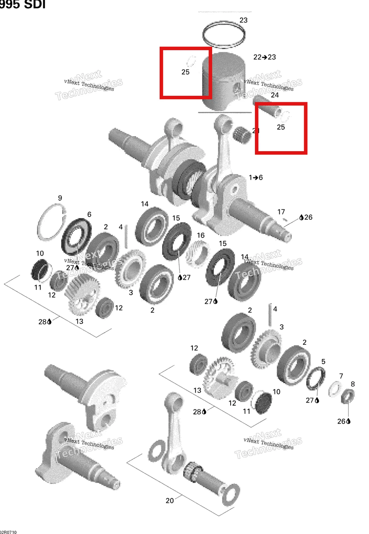 Деталь 420845611 на схеме узла 2007 Ski-Doo Summit Highmark & Highmark X 1000 SDI Crankshaft And Pistons