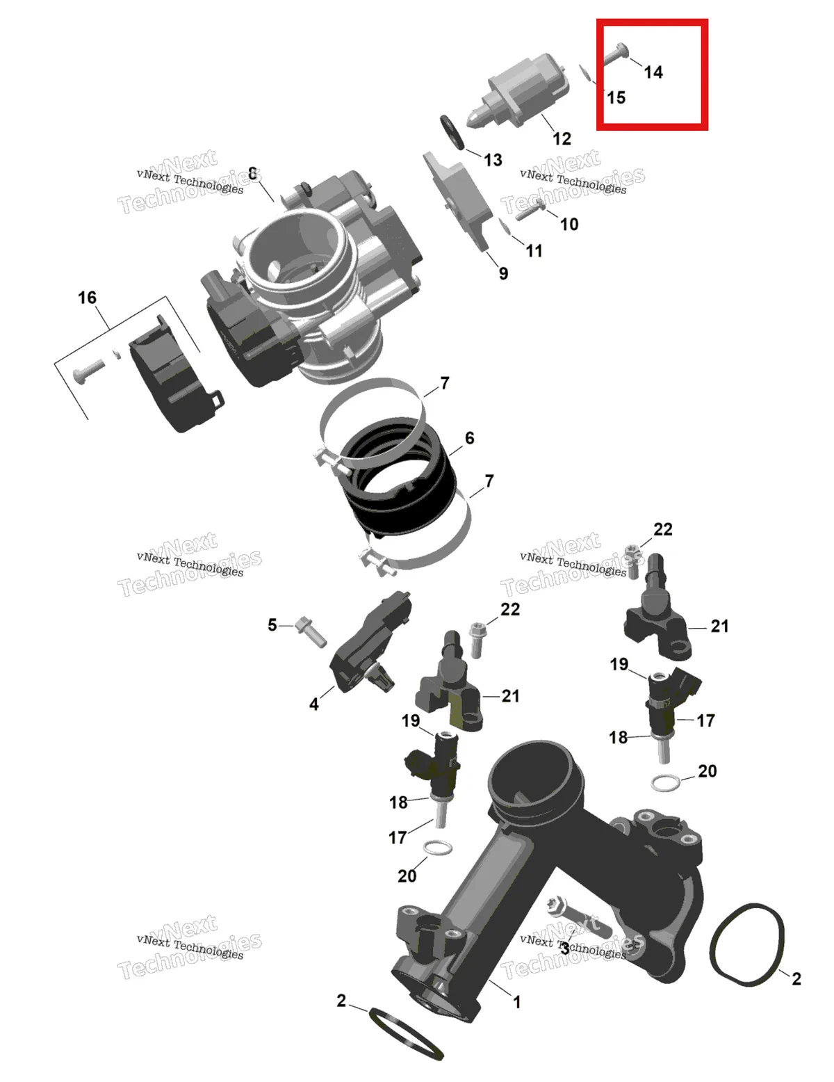 Деталь 420845710 (Стопорное кольцо) на схеме узла 2025 Can-Am OUT-MAX - 6X6 - DPS - 650 EFI - 5YSA - Tundra Green Rotax - Air Intake Manifold And Throttle Body