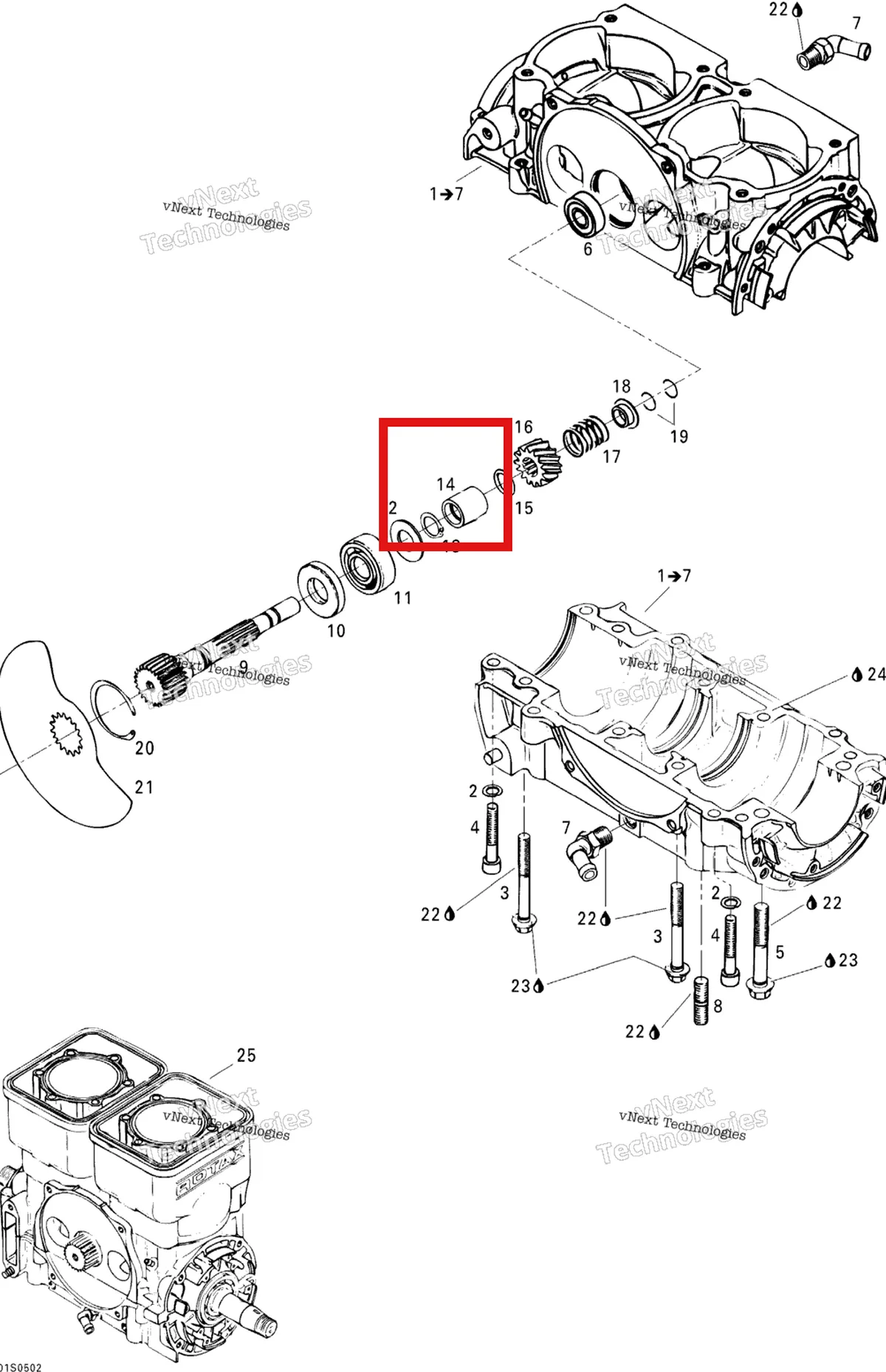 Деталь 420847282 (Регулировочная прокладка) на схеме узла 2005 Sea-Doo GTI Crankcase And Rotary Valve