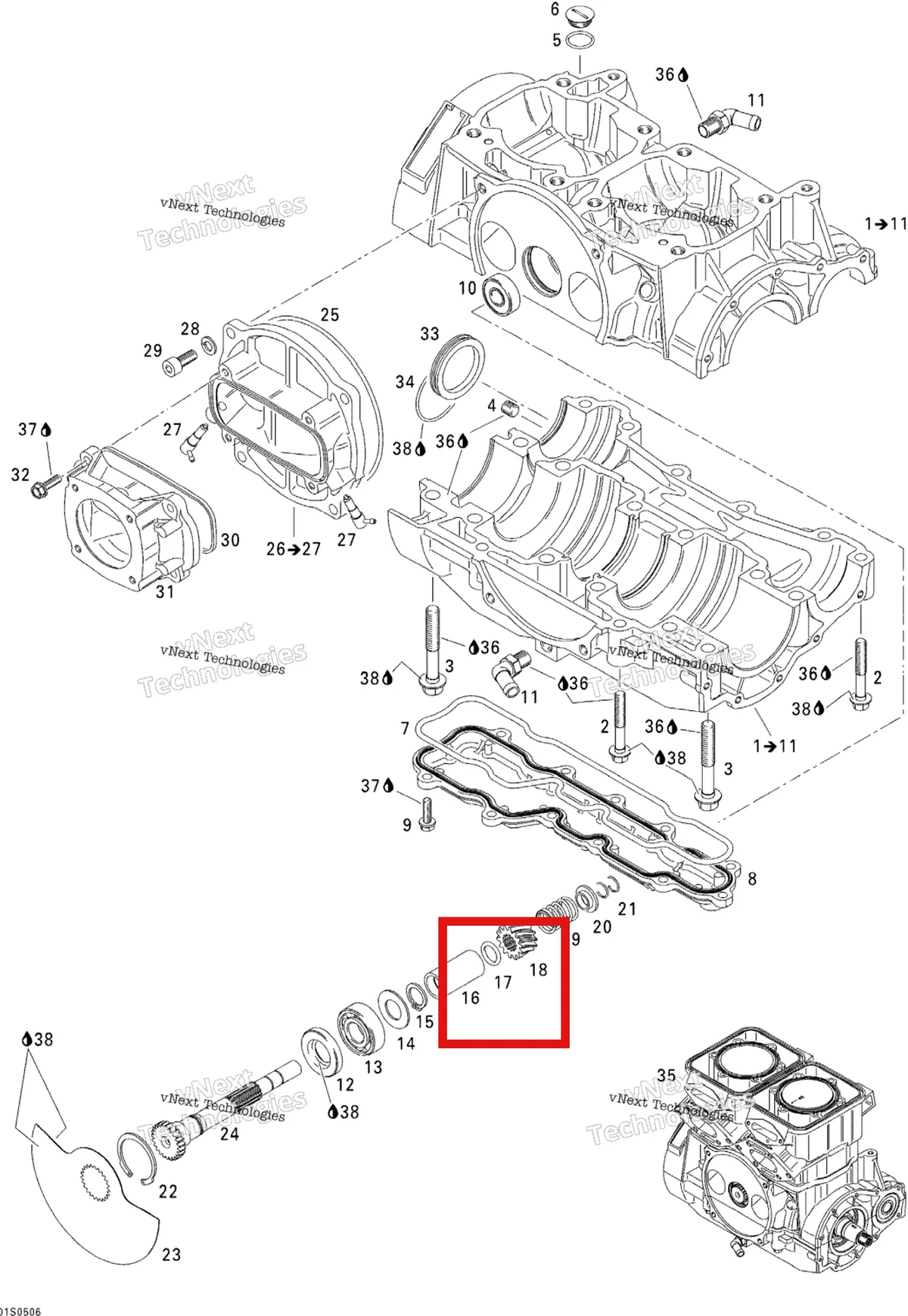Деталь 420847287 на схеме узла 2005 Sea-Doo 3D RFI Crankcase And Rotary Valve