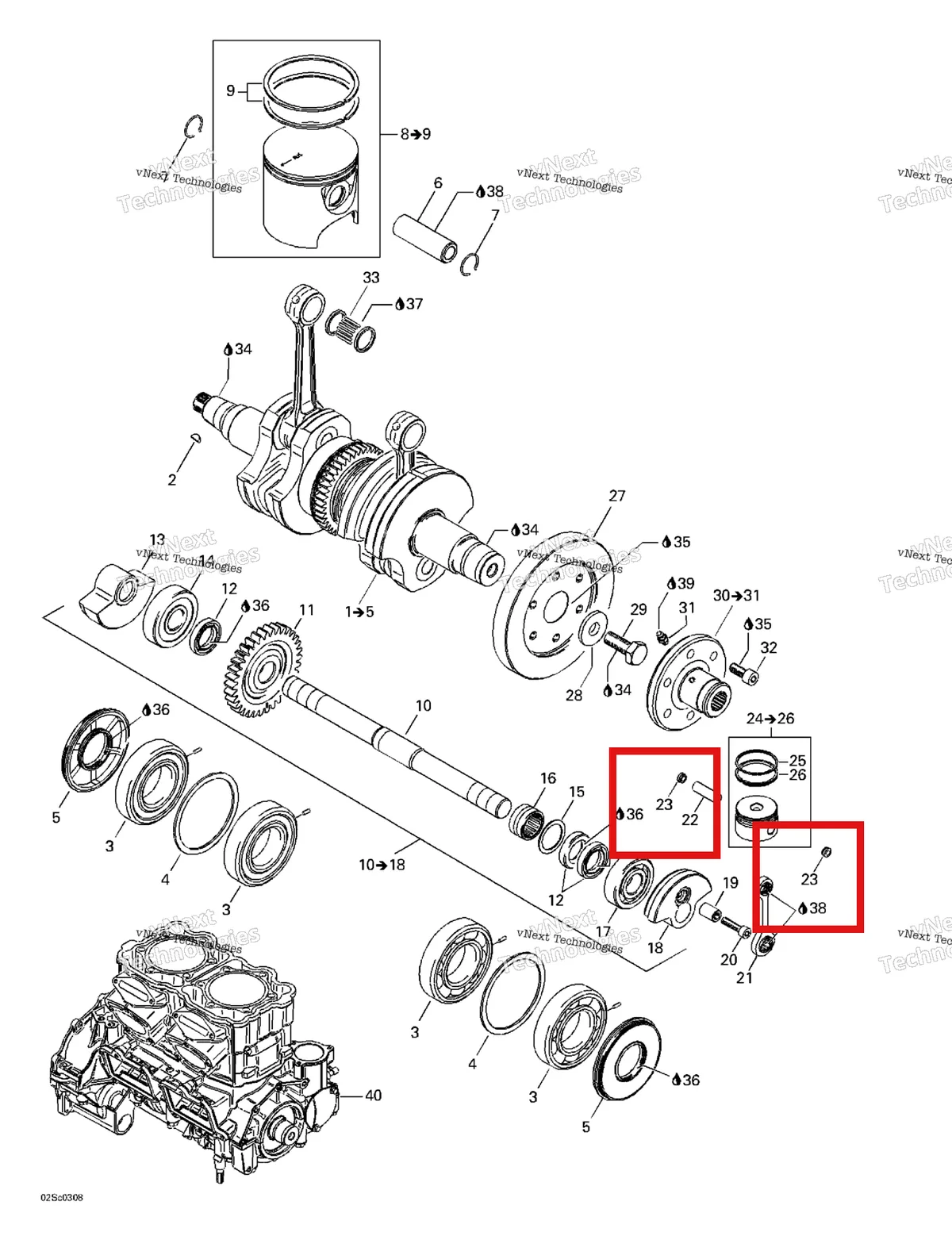 Деталь 420847940 на схеме узла 2003 Sea-Doo RX DI, 6122/6123 Crankshaft And Pistons