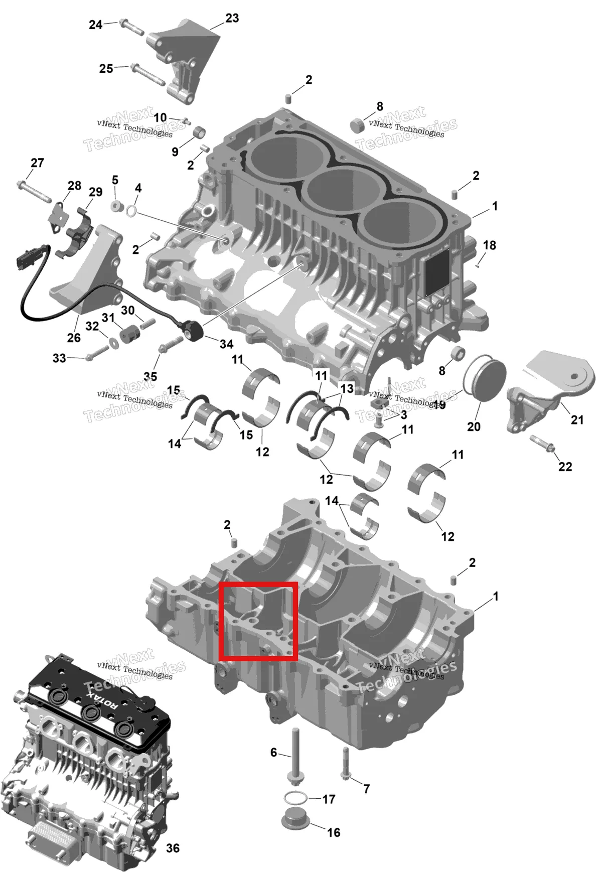 Деталь 420847971 на схеме узла 2026 Sea-Doo GTI - 130 - STD - 38TB - Bright White Rotax - Crankcase