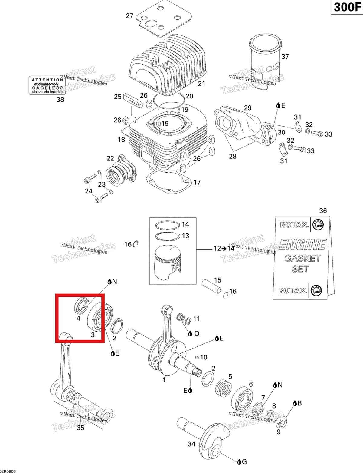 Деталь 420850050 (Сальник) на схеме узла 2009 Ski-Doo Skandic Tundra Crankshaft, Piston And Cylinder