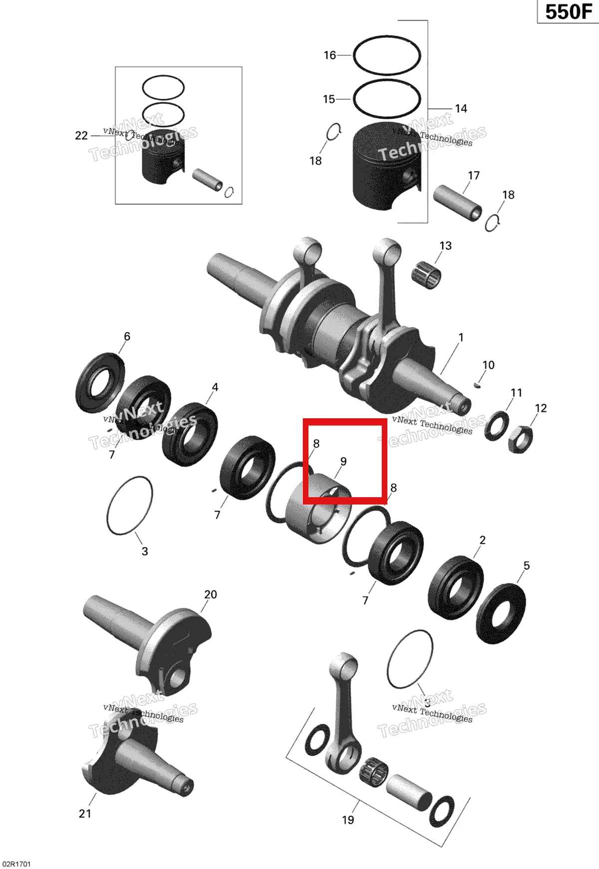 Деталь 420850149 (Цилиндр) на схеме узла 2020 Ski-Doo TUNDRA 550F Engine - Crankshaft And Pistons - 550F