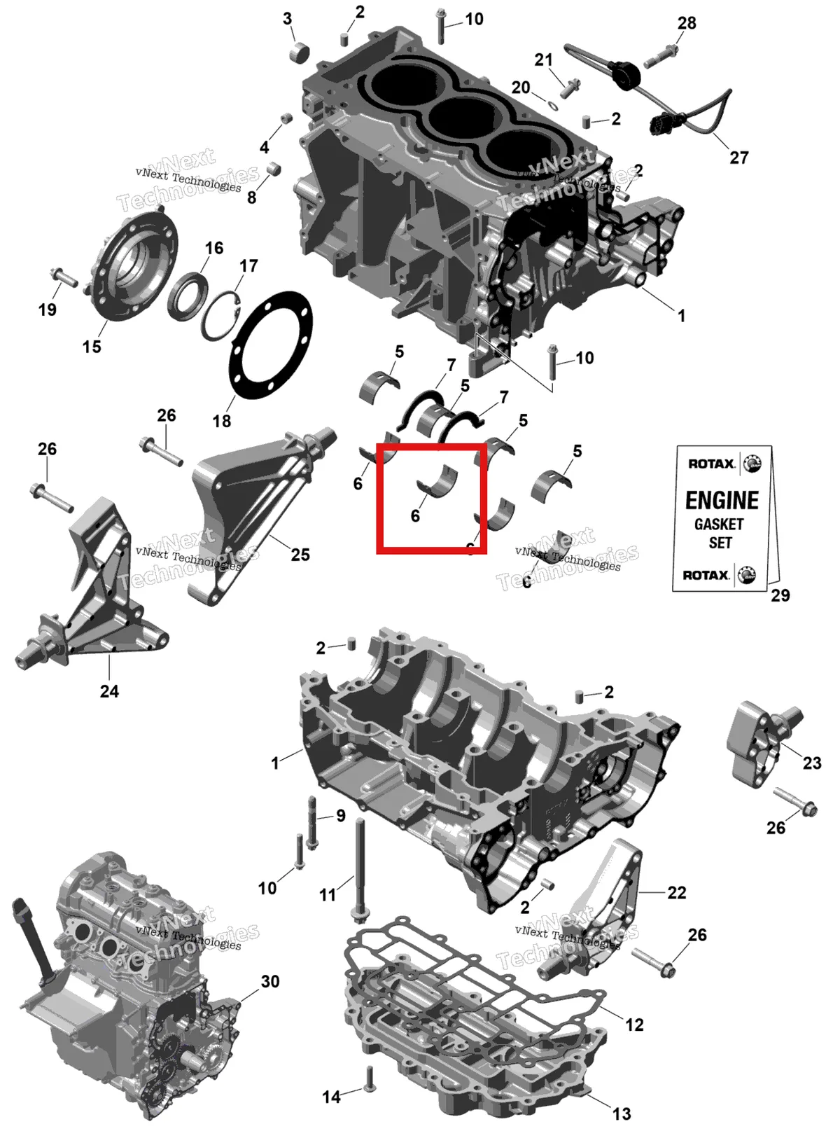 Деталь 420850220 на схеме узла 2026 Sea-Doo SPARK - 900 ACE - BASE - 61TA - Sunrise Orange - 2UP Rotax - Crankcase