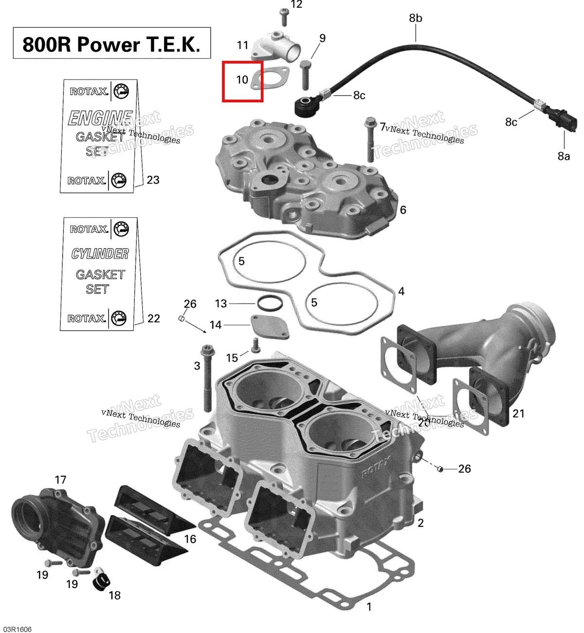 Деталь 420850338 (Термостат Прокладка) на схеме узла 2016 Ski-Doo SUMMIT 800R P-TEK Cylinder And Cylinder Head - 800R Ptek
