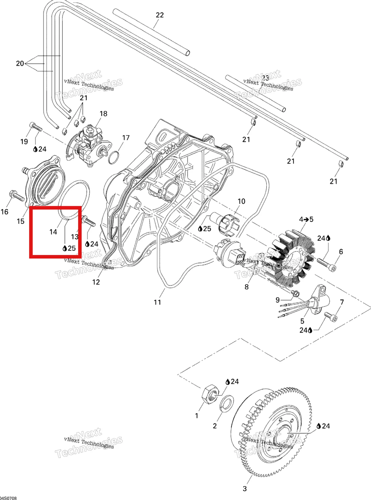 Деталь 420850390 на схеме узла 2007 Sea-Doo 3D 947 DI Magneto And Oil Pump
