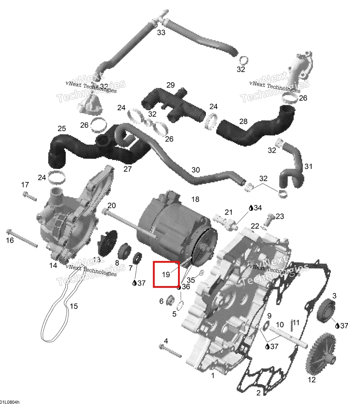 Деталь 420850430 (Уплотнительное кольцо) на схеме узла 2008 Ski-Doo Expedition V-1300 Waterpump And Alternator