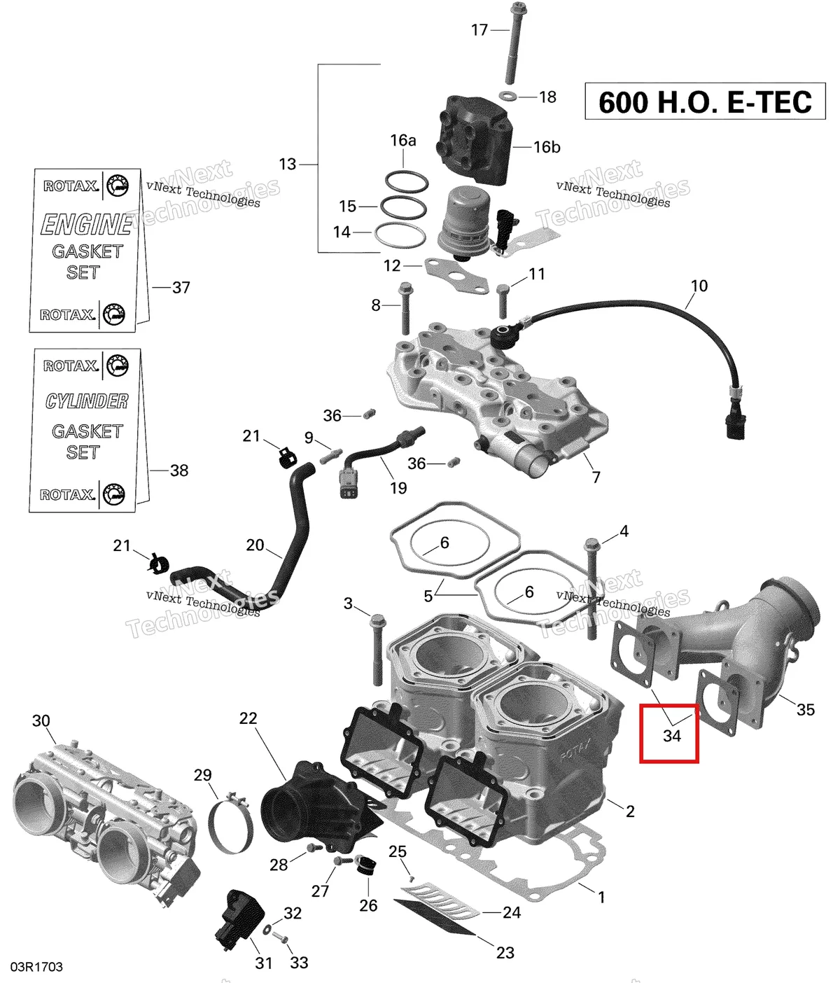 Деталь 420850552 (Прокладка. Модель-600 Е-тес) на схеме узла 2020 Ski-Doo SKANDIC WT 600HO E-TEC Engine - Cylinder And Injection System - 600Ho E-Tec
