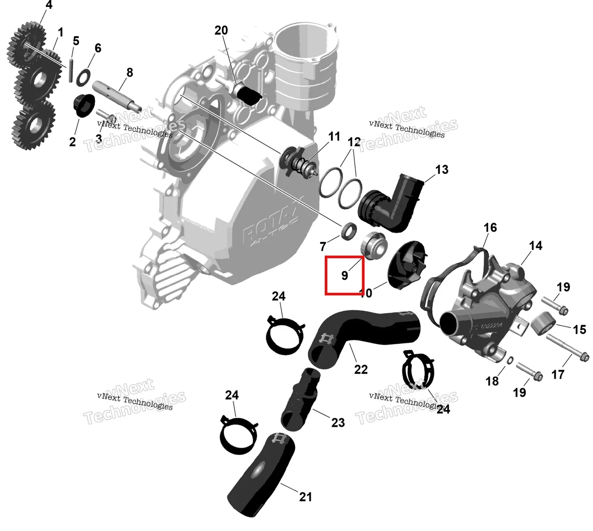 Деталь 420850946 (Уплотнение) на схеме узла 2025 Ski-Doo EXPEDITION - 600 ACE - SPORT - KCSA - Neo Yellow - 154X16X1.5CH Track Rotax - Engine Cooling