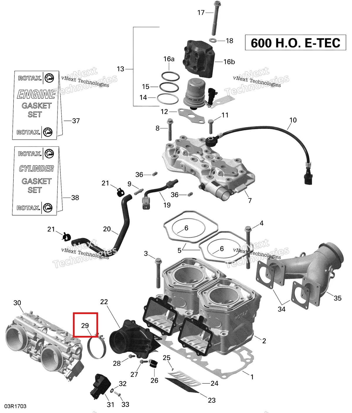 Деталь 420851065 (Зажим) на схеме узла 2020 Ski-Doo SKANDIC WT 600HO E-TEC Engine - Cylinder And Injection System - 600Ho E-Tec