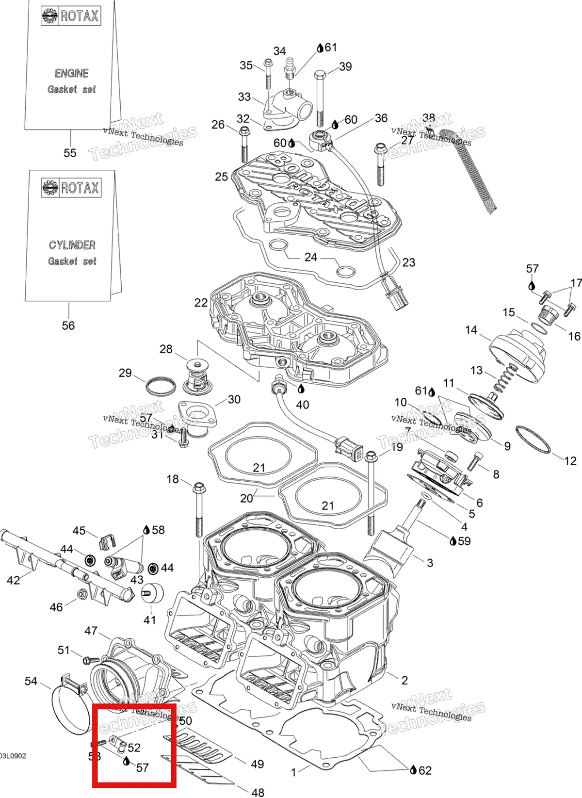 Деталь 420851115 (Зажим) на схеме узла 2009 Ski-Doo Expedition TUV 600 H.O. SDI Cylinder And Cylinder Head