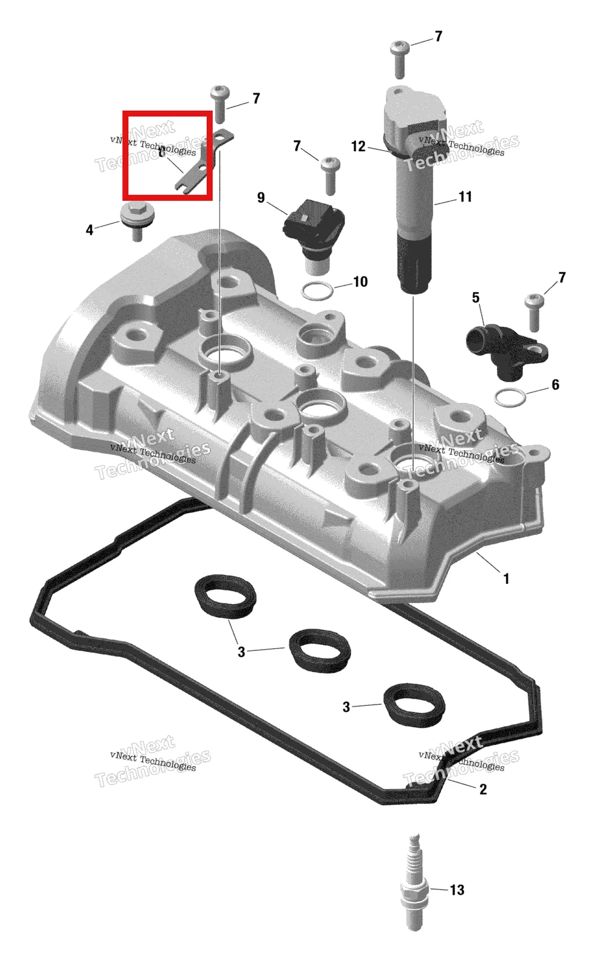 Деталь 420851494 на схеме узла 2022 Sea-Doo SPARK 900 ACE Rotax - Valve Cover - Spark