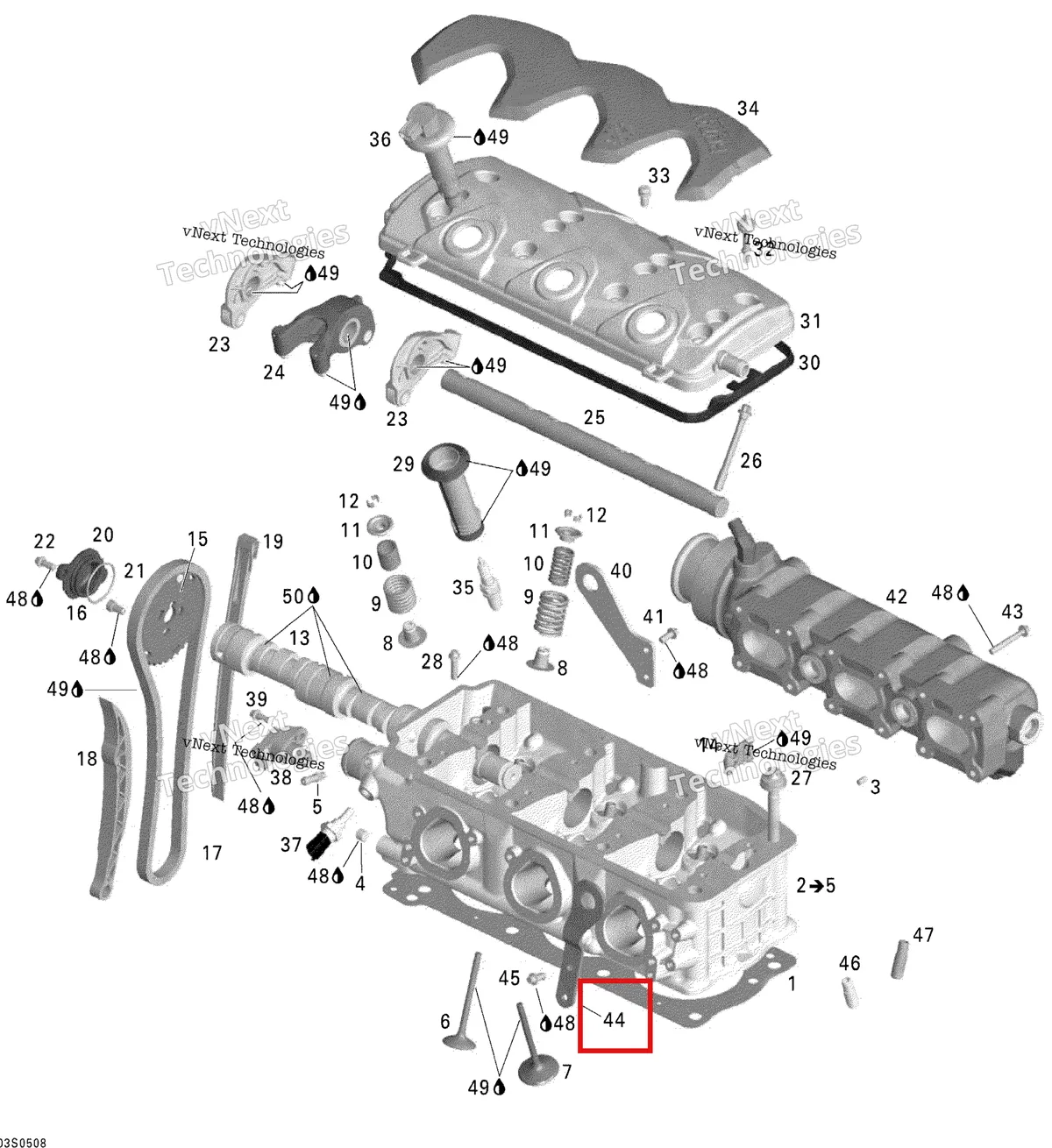 Деталь 420851612 на схеме узла 2005 Sea-Doo GTX 4-TEC, LTD SCIC Cylinder Head