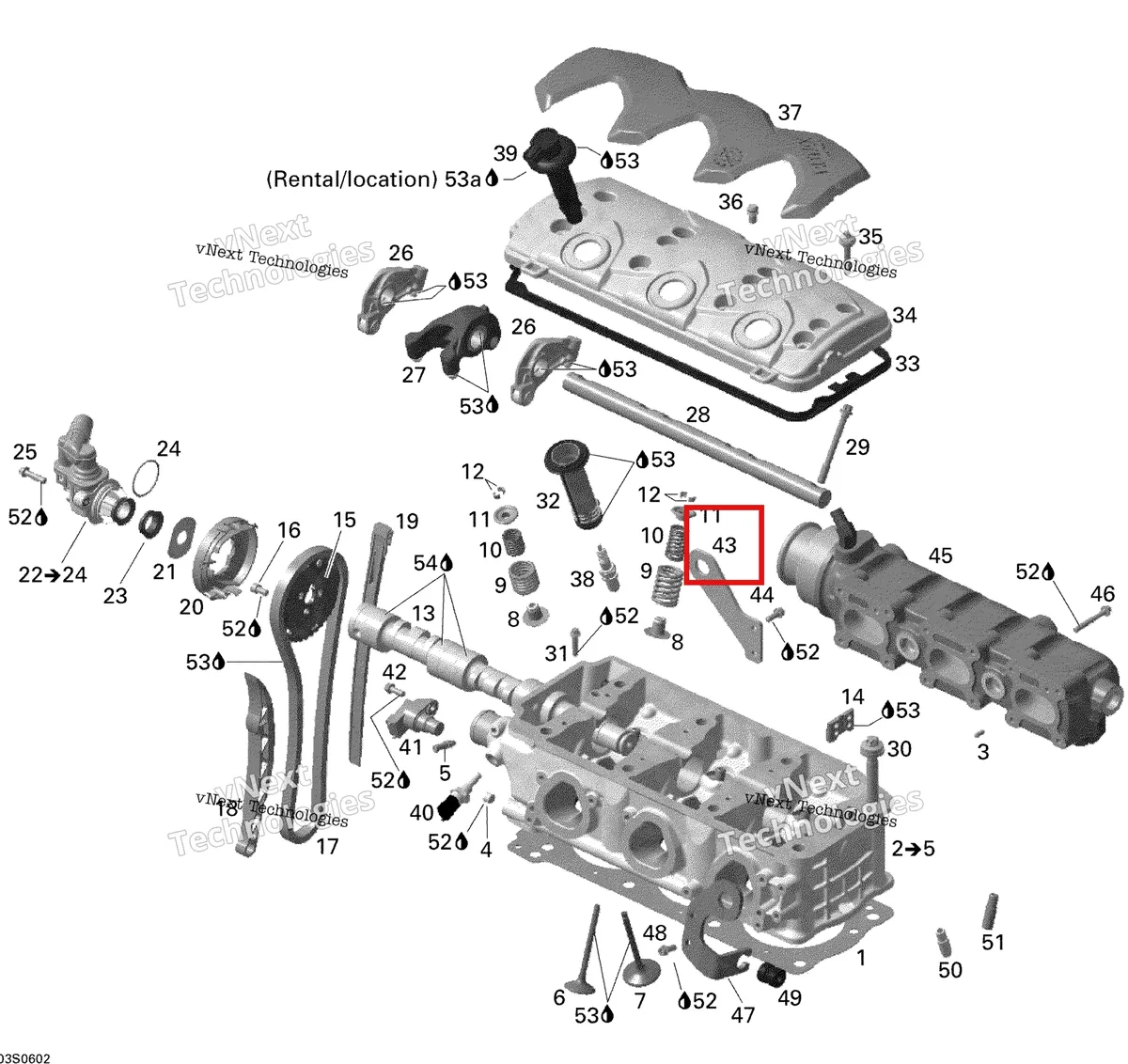 Деталь 420851616 на схеме узла 2006 Sea-Doo GTI Rental Cylinder Head
