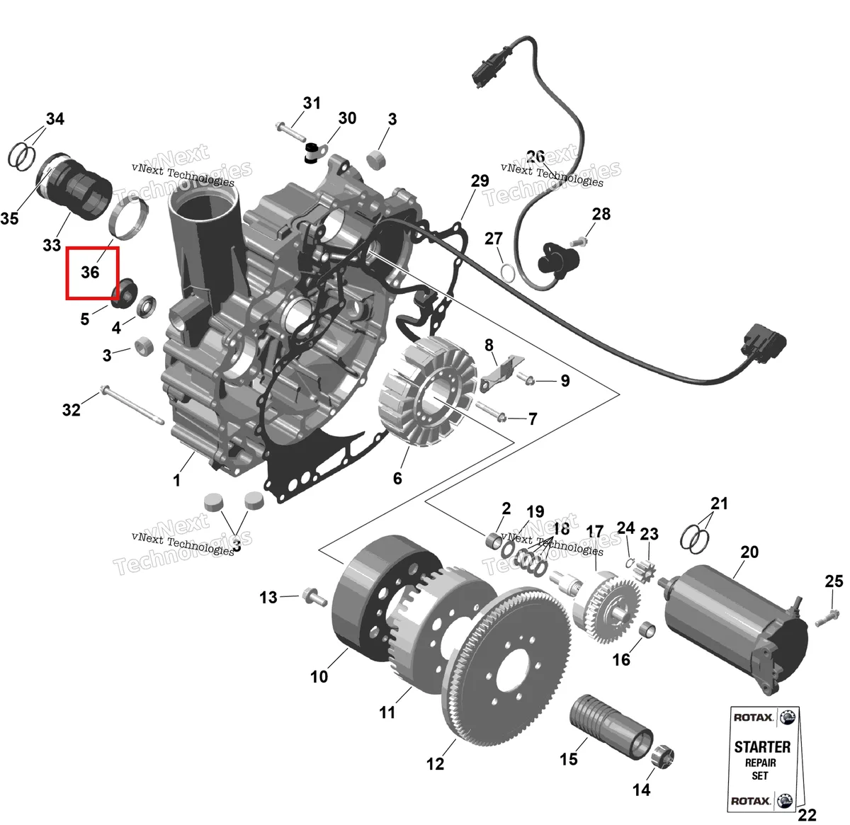 Деталь 420851653 на схеме узла 2026 Sea-Doo GTI - 130 - STD - 38TB - Bright White Rotax - Magneto And Electric Starter