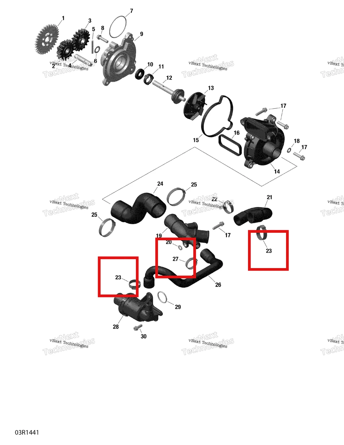 Деталь 420851663 (Шестерня хомут Ski-Doo GTX LE 1200 4-TEC (2009) (420851663)) на схеме узла 2014 Ski-Doo EXPEDITION LE 1200 XU Engine Cooling