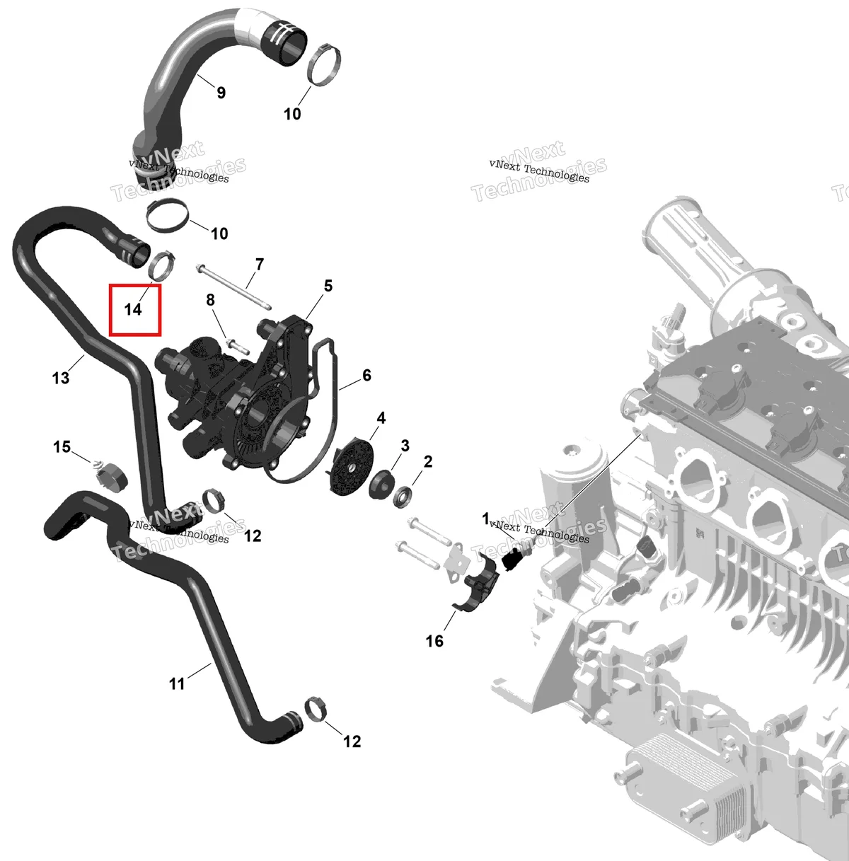 Деталь 420851671 (Хомут 28.4 31.6 Sea-Doo RXP 300 (2018) (420851671)) на схеме узла 2026 Sea-Doo GTI - 130 - STD - 38TB - Bright White Rotax - Engine Cooling