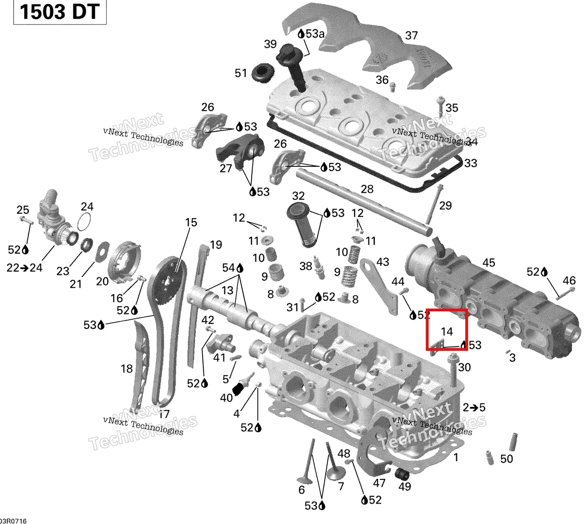 Деталь 420851692 (Деталь Camshaft Guide) на схеме узла 2007 Sea-Doo GTI 4-TEC RENTAL Cylinder Head