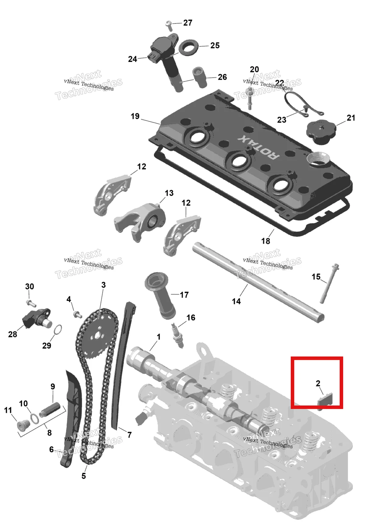 Деталь 420851694 на схеме узла 2026 Sea-Doo GTX - 300 - STD - 15TA - Blue Abyss - Audio Rotax - Valve Train